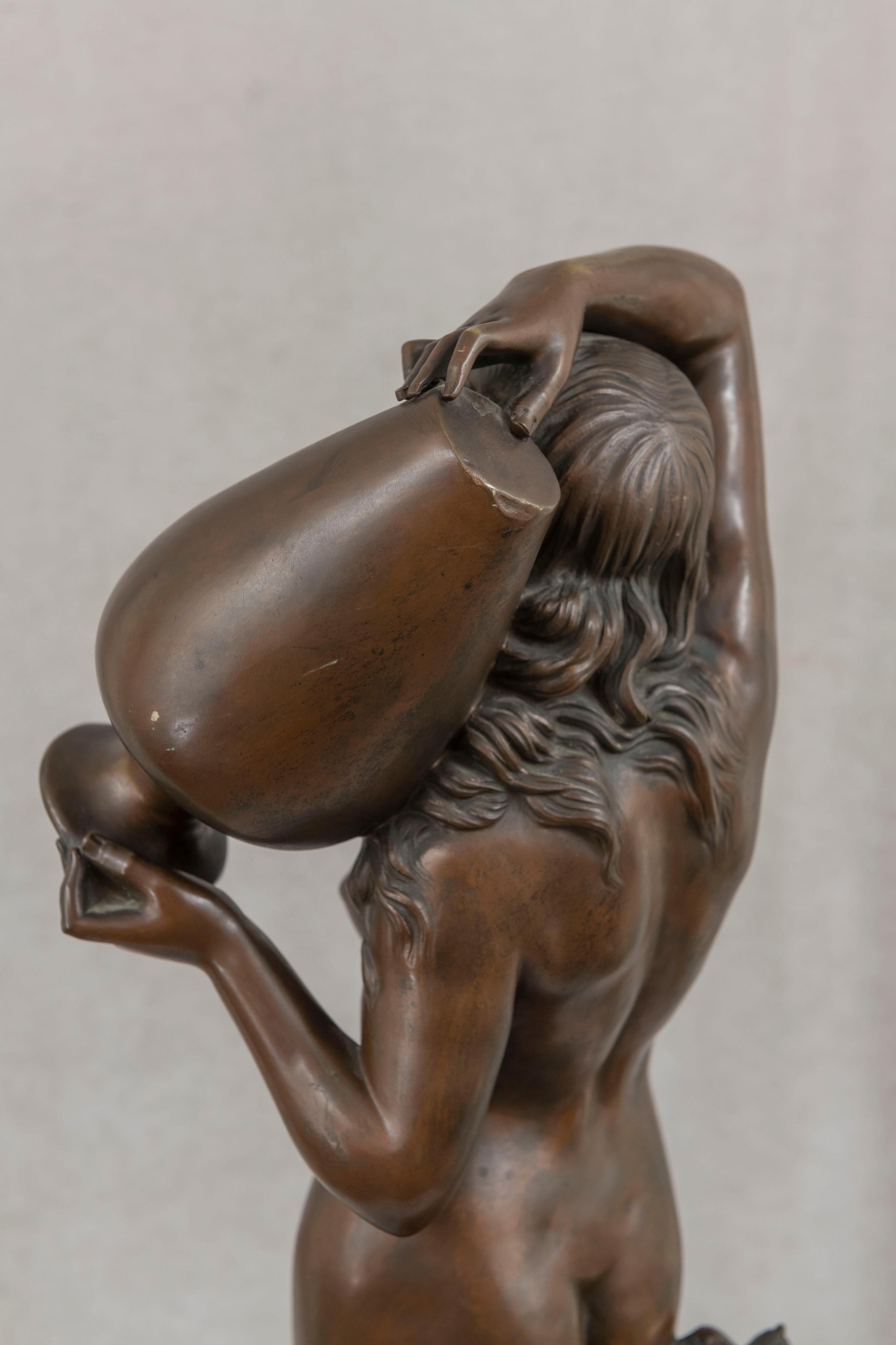 Patinated Large French Bronze Nude Maiden Artist Signed G. Leroux, circa 1890