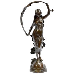 Antique Large French Bronze Sculpture "La Brise" by Auguste Moreau '1834-1917'