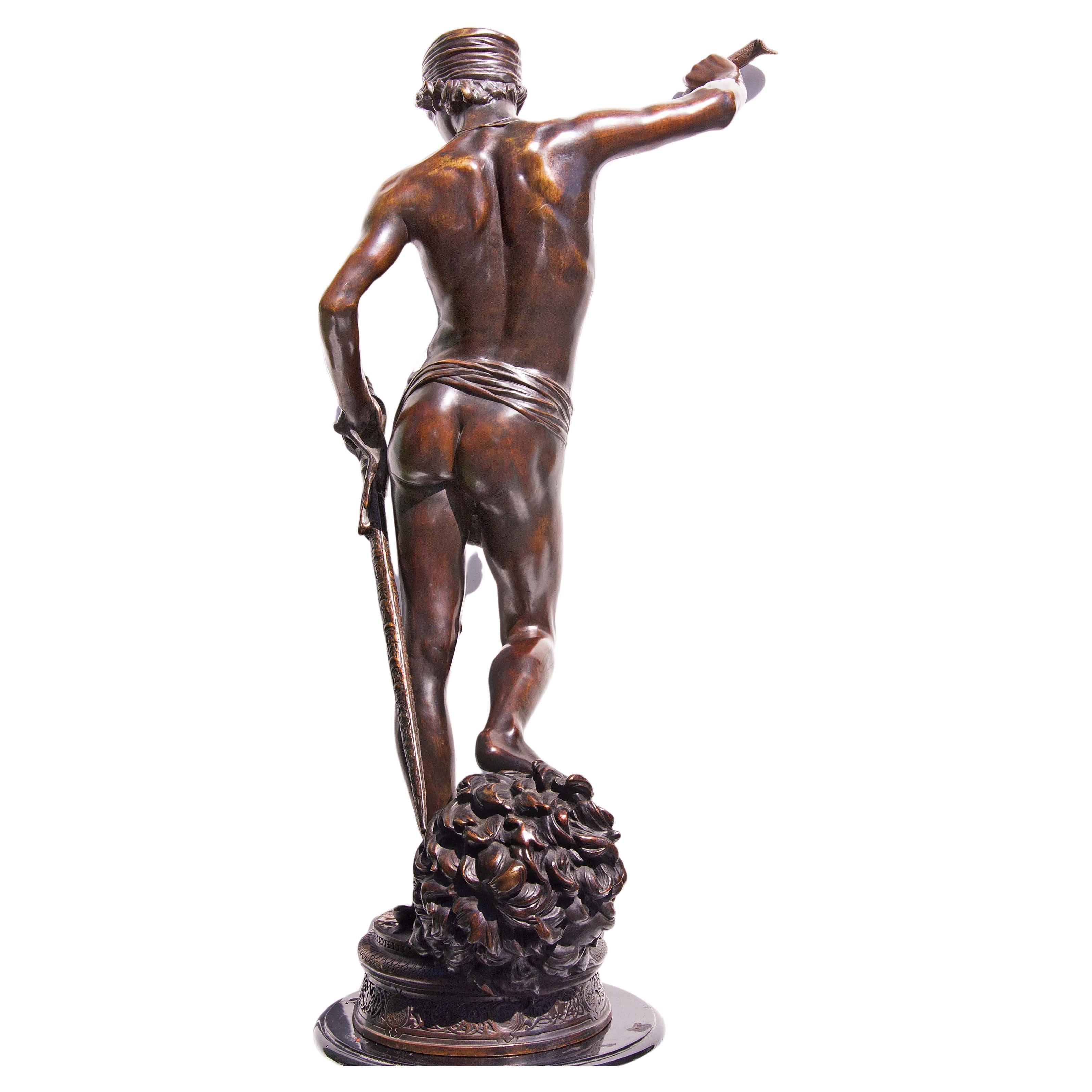 Large French Bronze Sculpture of David and Goliath by Antonin Mercié In Good Condition For Sale In Rochester, NY