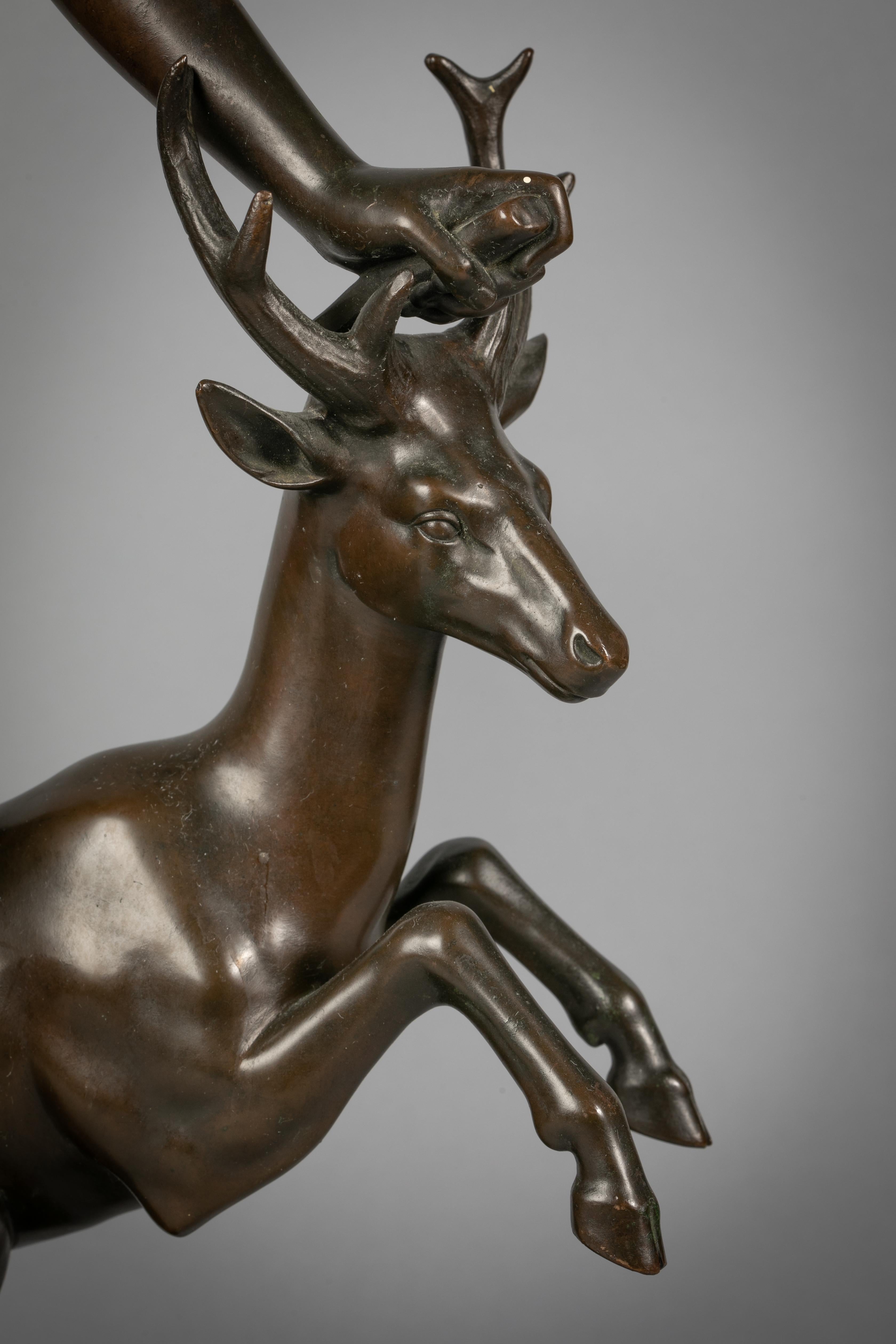 Large French Bronze Sculpture of Diana and Stag, circa 1820 In Excellent Condition For Sale In New York, NY