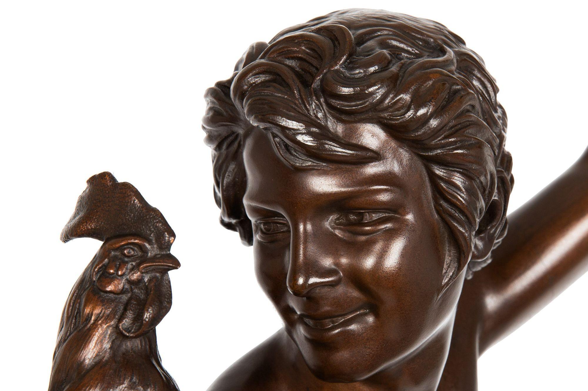 Grande sculpture française en bronze Lauréat de la chasse au coq par Falguiere & Thiebaut en vente 9
