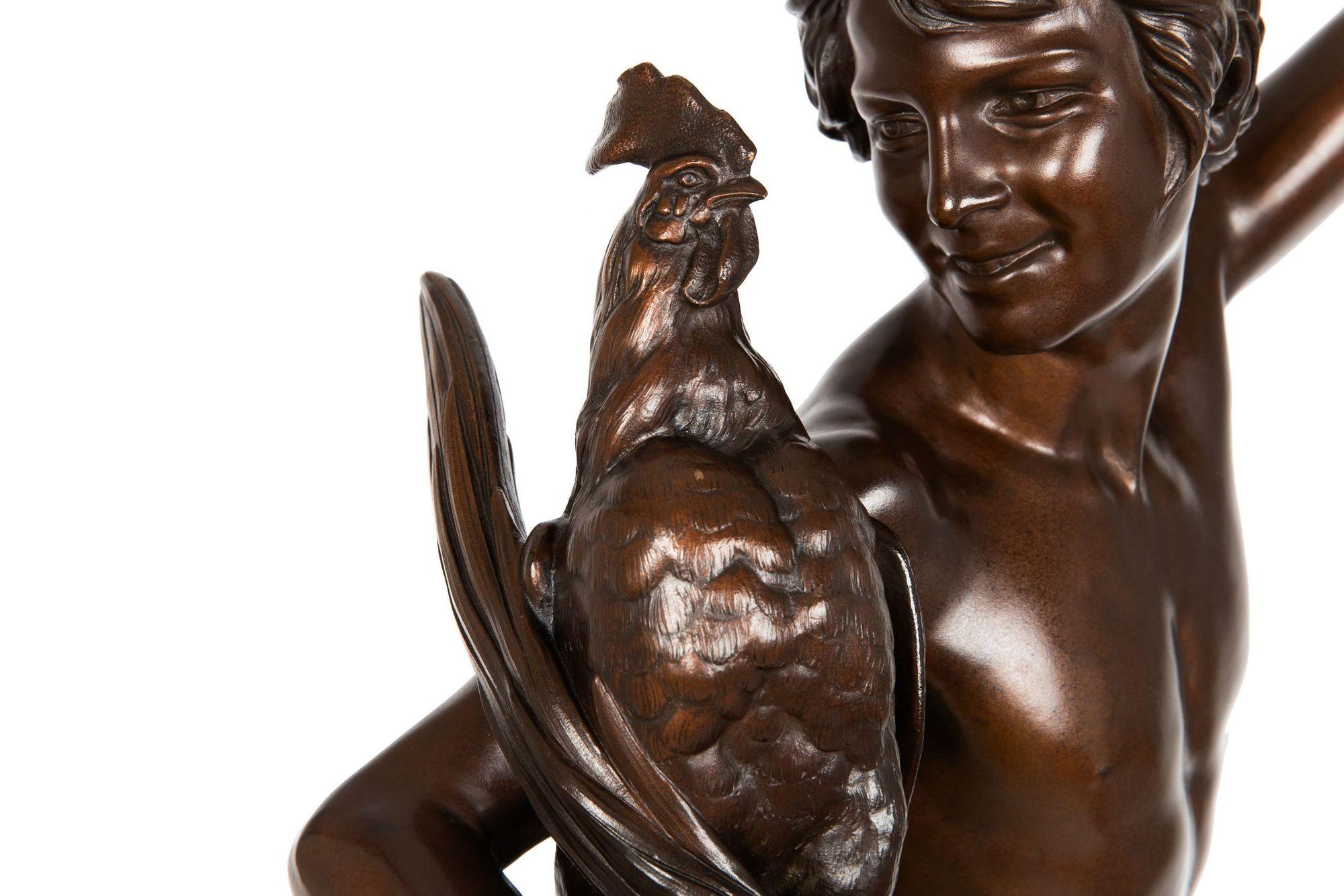 Grande sculpture française en bronze Lauréat de la chasse au coq par Falguiere & Thiebaut en vente 10