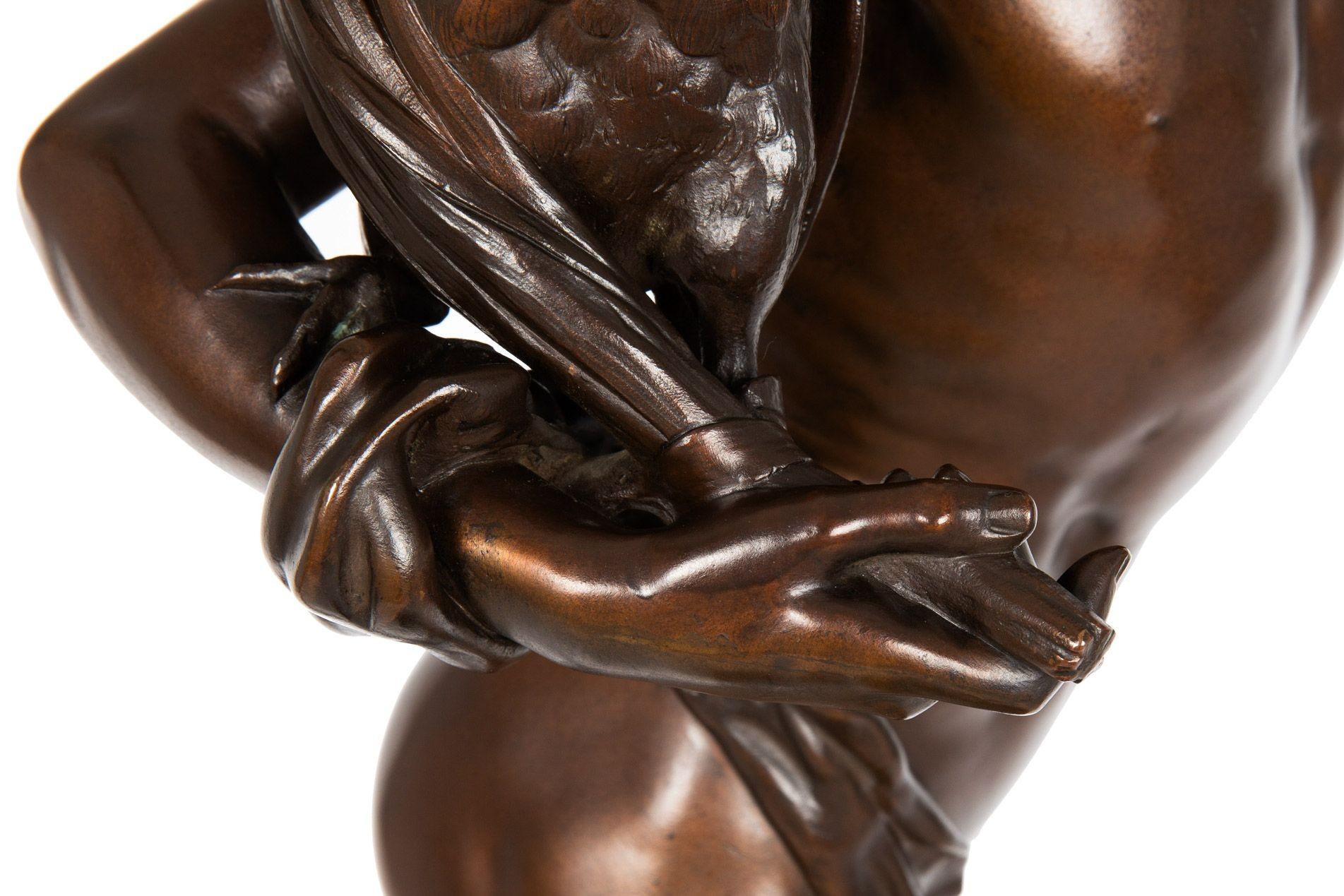 Grande sculpture française en bronze Lauréat de la chasse au coq par Falguiere & Thiebaut en vente 11