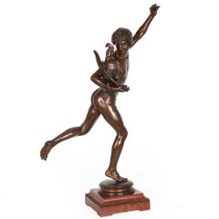 Große französische Bronzeskulptur „Sieger des Kockfight“ von Falguiere & Thiebaut