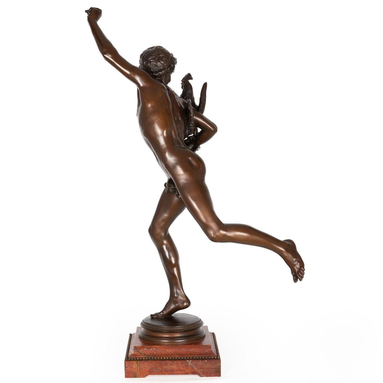 Romantique Grande sculpture française en bronze Lauréat de la chasse au coq par Falguiere & Thiebaut en vente