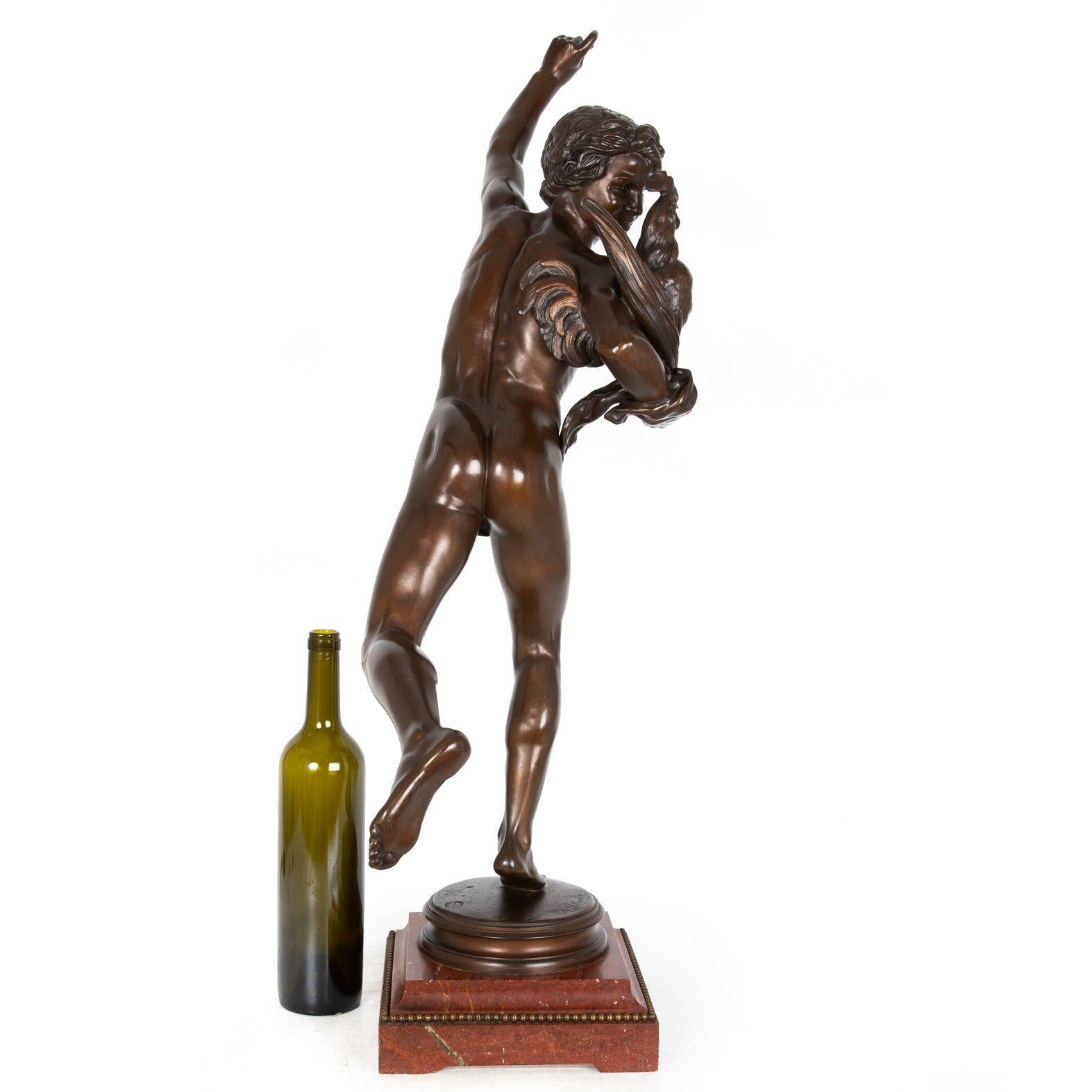 Grande sculpture française en bronze Lauréat de la chasse au coq par Falguiere & Thiebaut Bon état - En vente à Shippensburg, PA