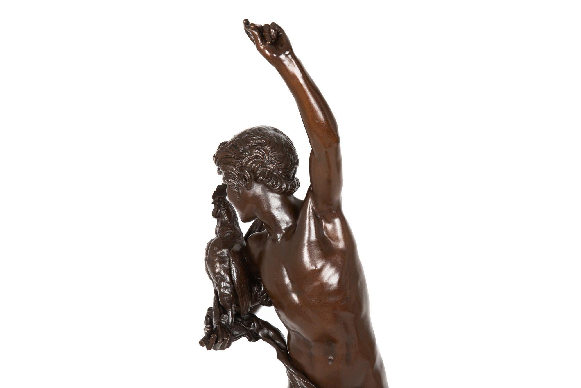 XIXe siècle Grande sculpture française en bronze Lauréat de la chasse au coq par Falguiere & Thiebaut en vente