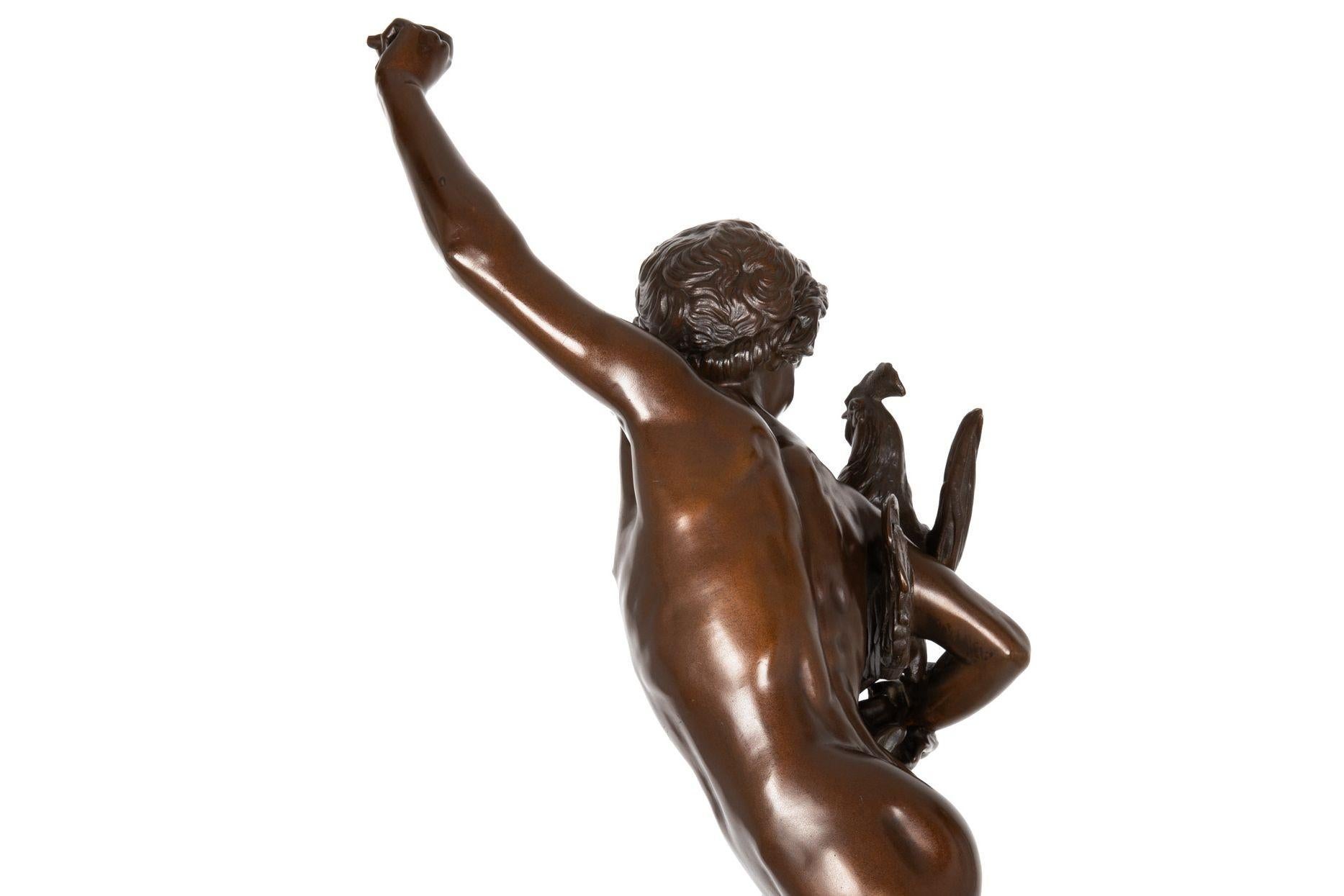Bronze Grande sculpture française en bronze Lauréat de la chasse au coq par Falguiere & Thiebaut en vente