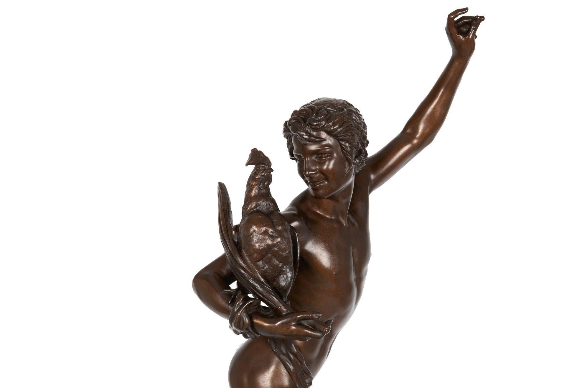 Grande sculpture française en bronze Lauréat de la chasse au coq par Falguiere & Thiebaut en vente 1