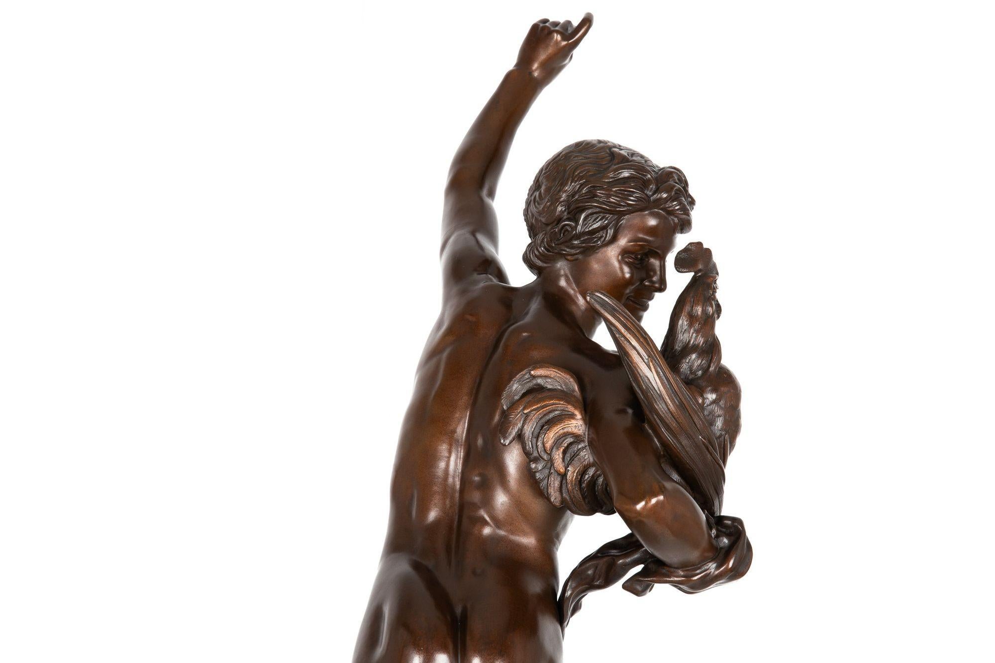 Grande sculpture française en bronze Lauréat de la chasse au coq par Falguiere & Thiebaut en vente 2