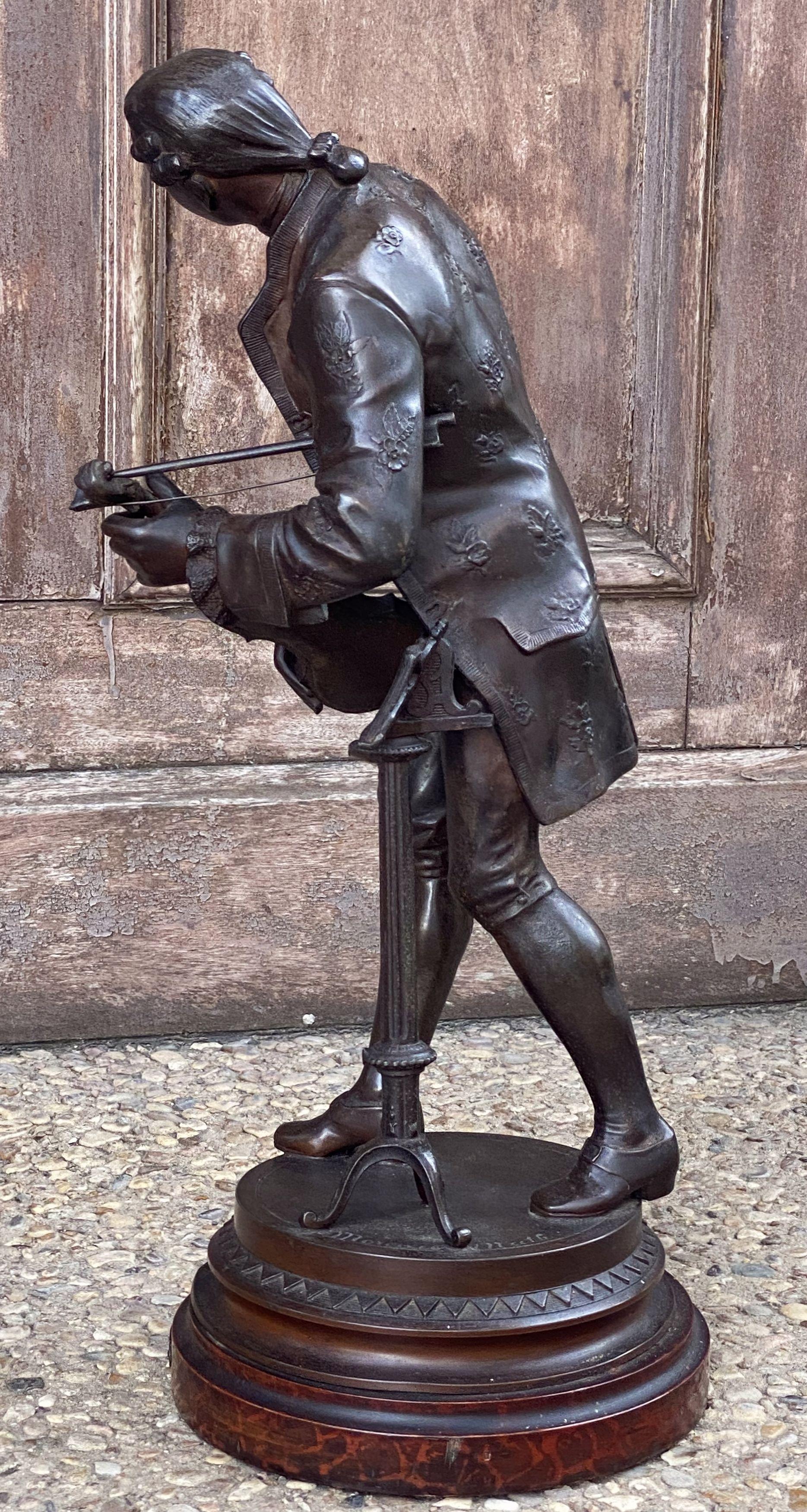 19th Century Large French Bronze Spelter Figure of a Musician, After Mathurin Moreau For Sale
