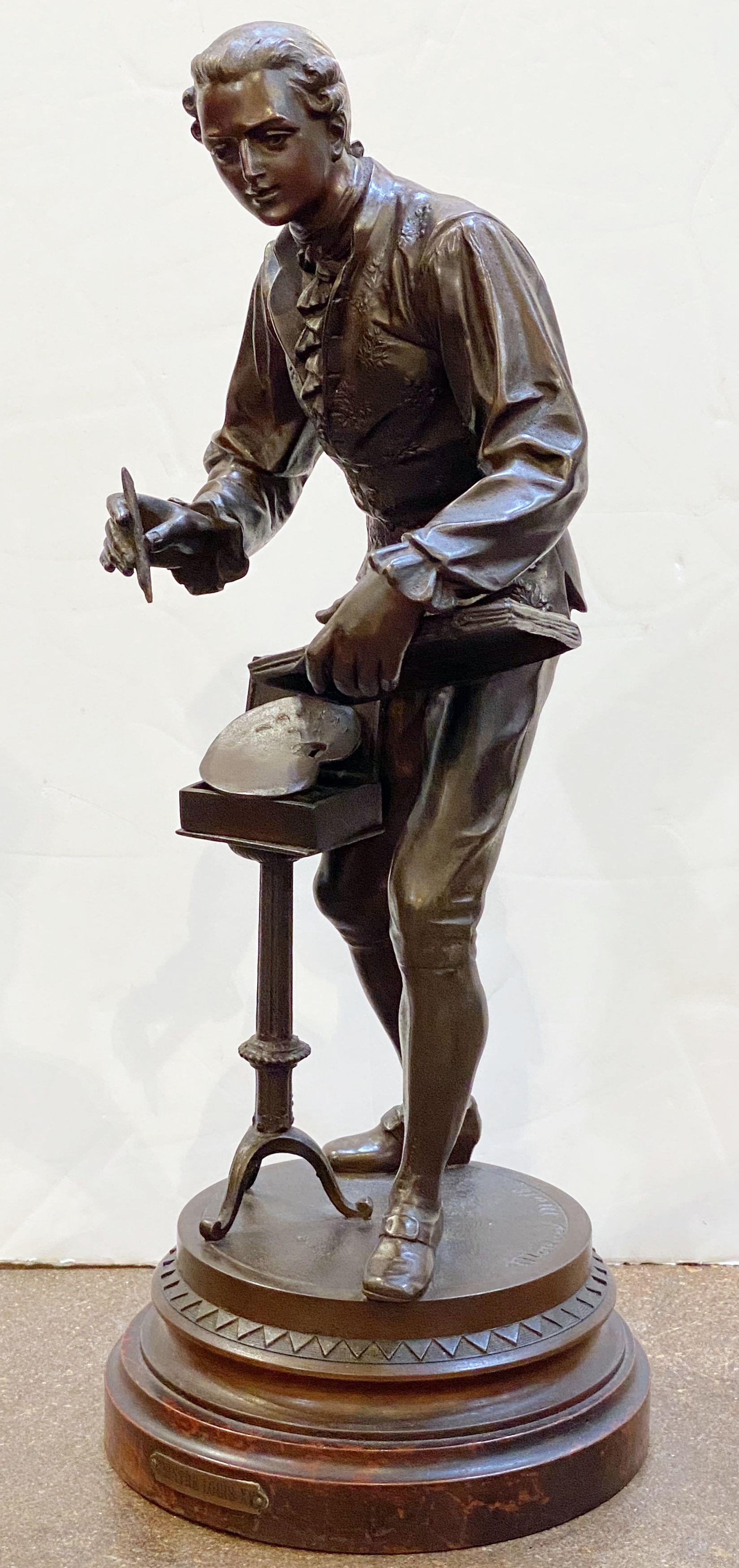 Francese Grande figura di artista francese in bronzo e speltro, dopo Mathurin Moreau in vendita