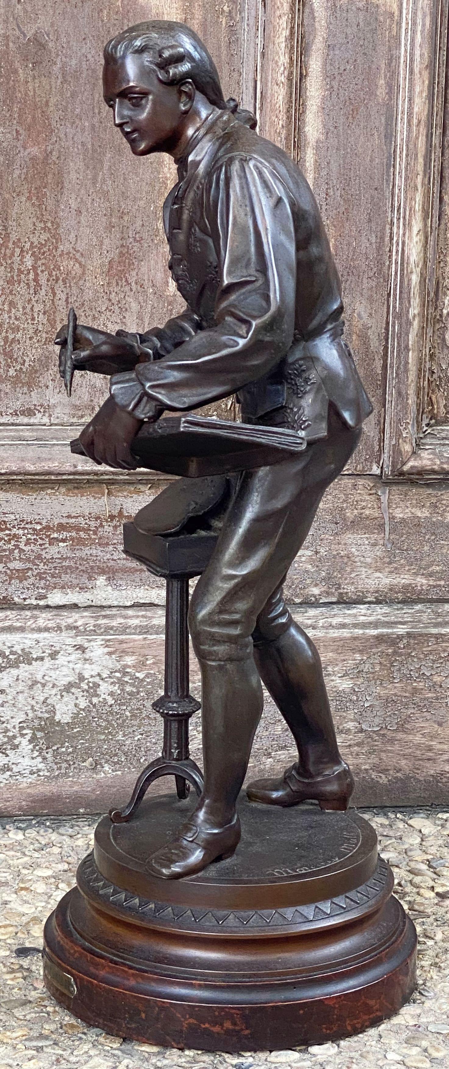 Grande figurine française en bronze d'un artiste, d'après Mathurin Moreau Bon état - En vente à Austin, TX