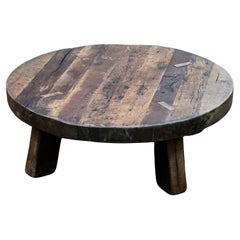 Großer französischer brutalistischer Couchtisch aus massiver Eiche 130cm