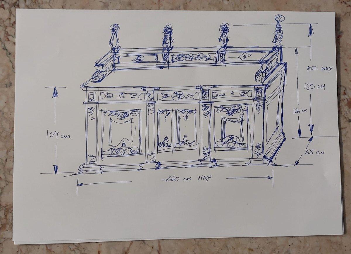 Legno di alberi da frutto Grande buffet francese del XIX secolo, legno intagliato e piano in marmo in vendita