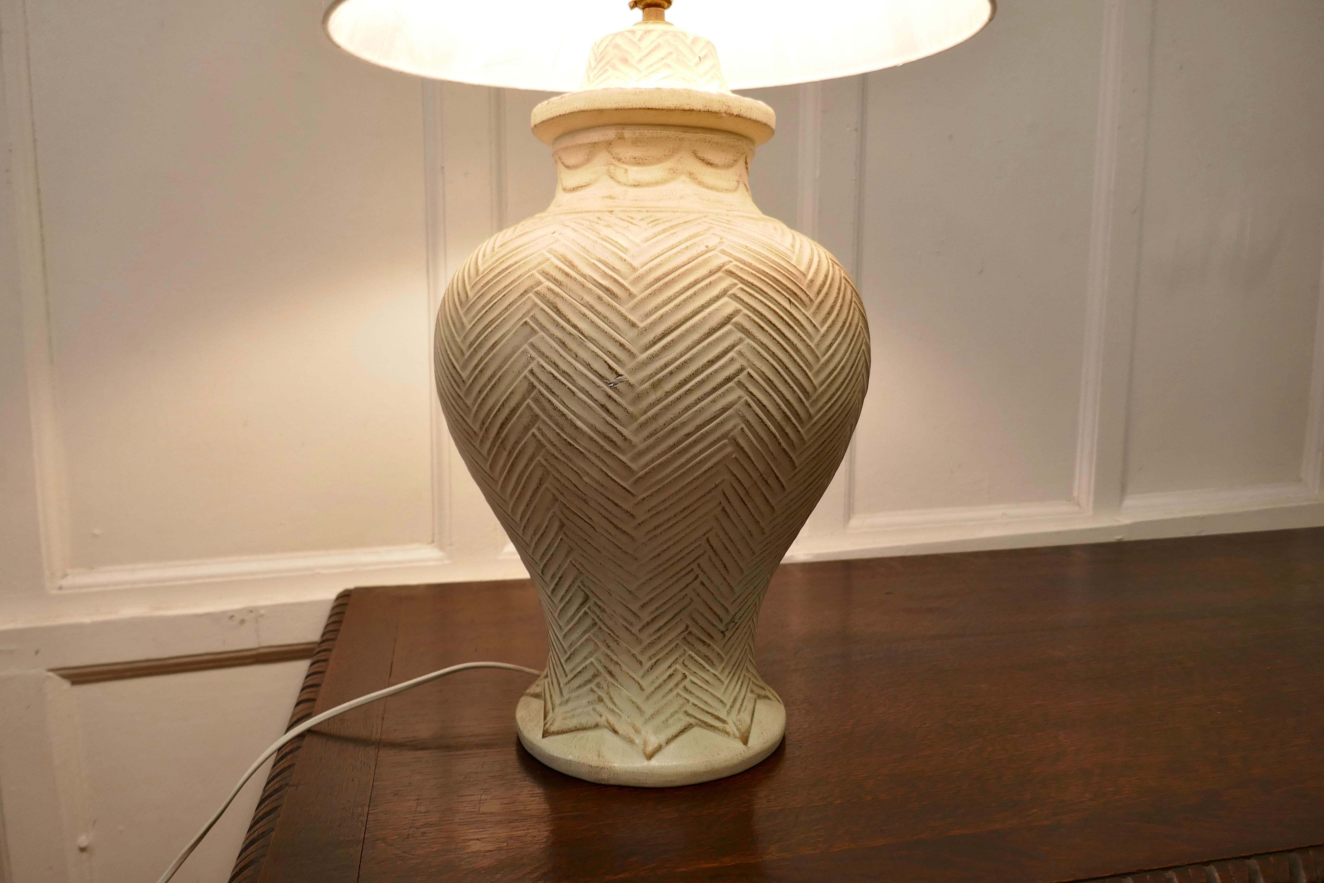 Mid-Century Modern Large French Bulbous Pottery Table Lamp