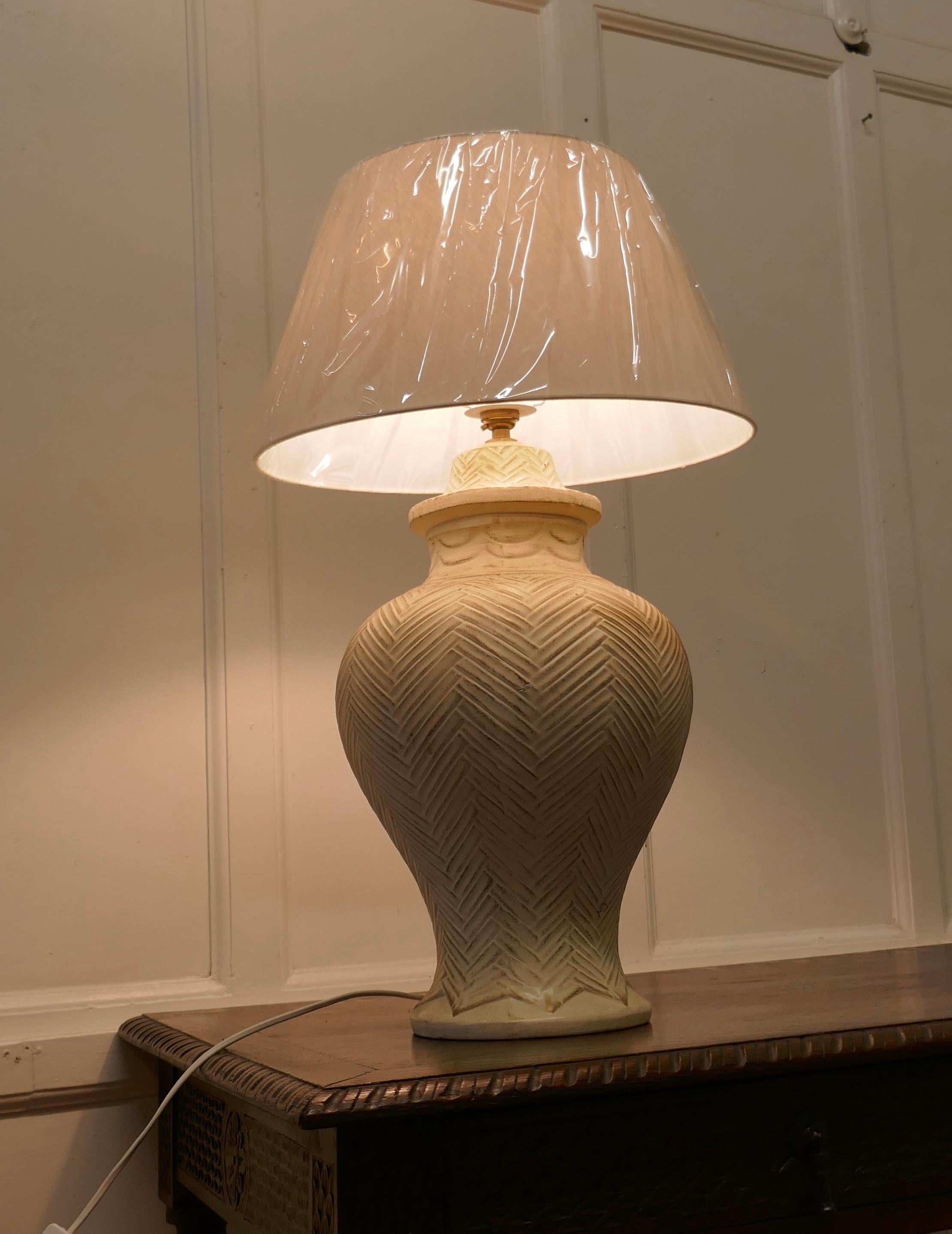 Large French Bulbous Pottery Table Lamp In Good Condition In Chillerton, Isle of Wight