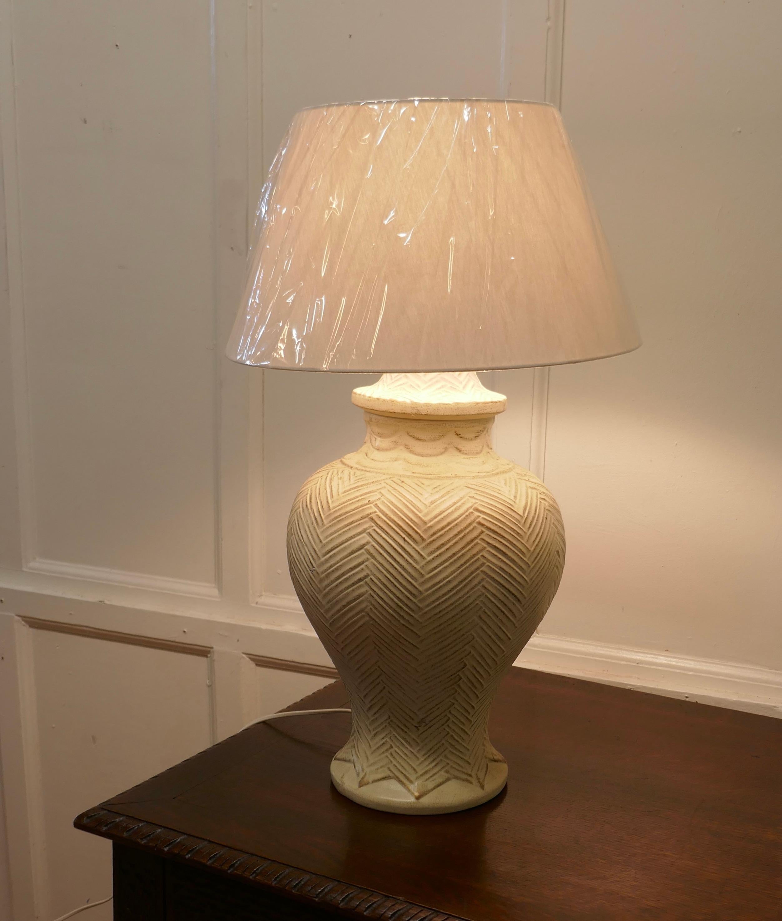 20th Century Large French Bulbous Pottery Table Lamp