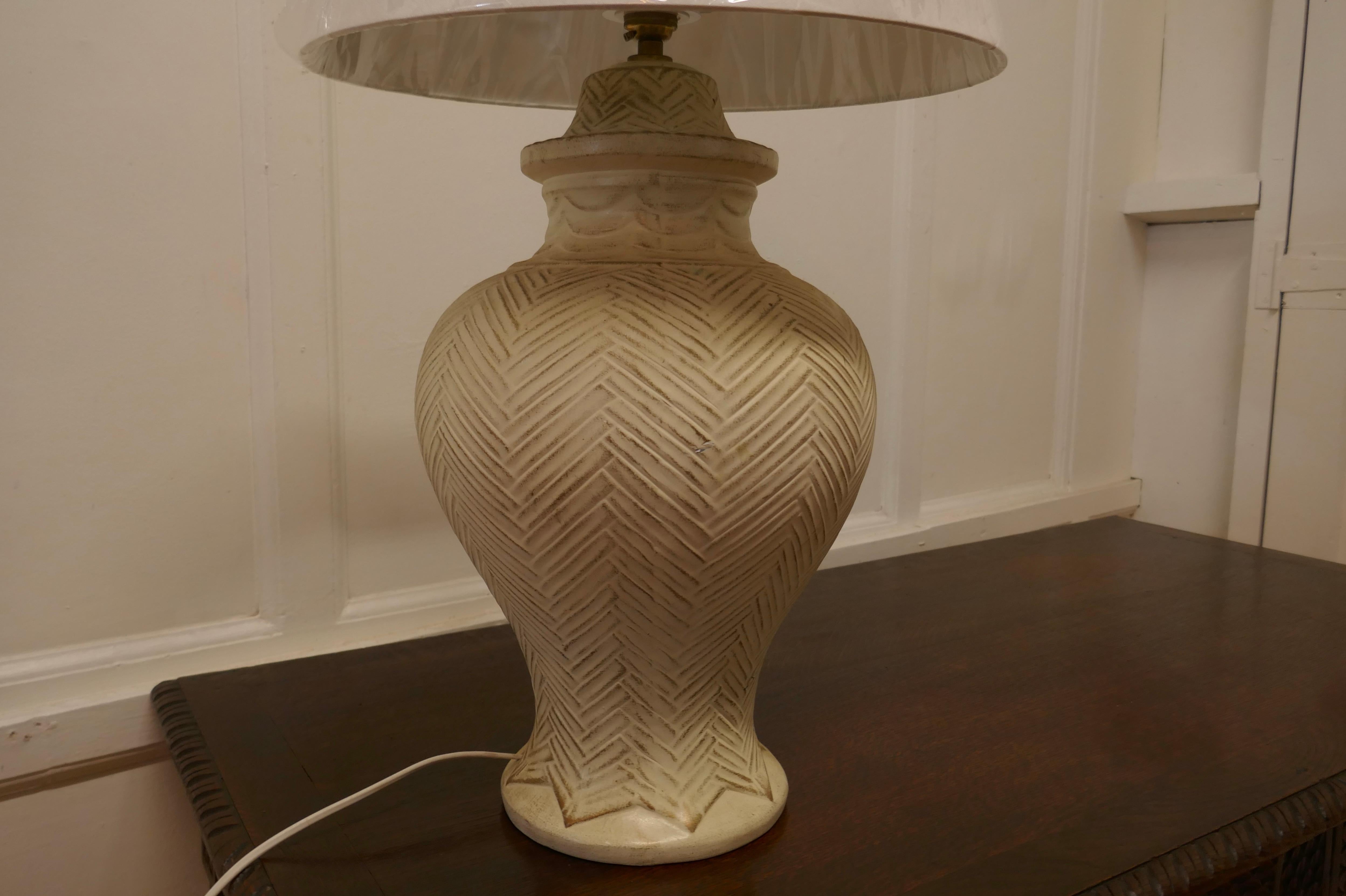 Large French Bulbous Pottery Table Lamp 2
