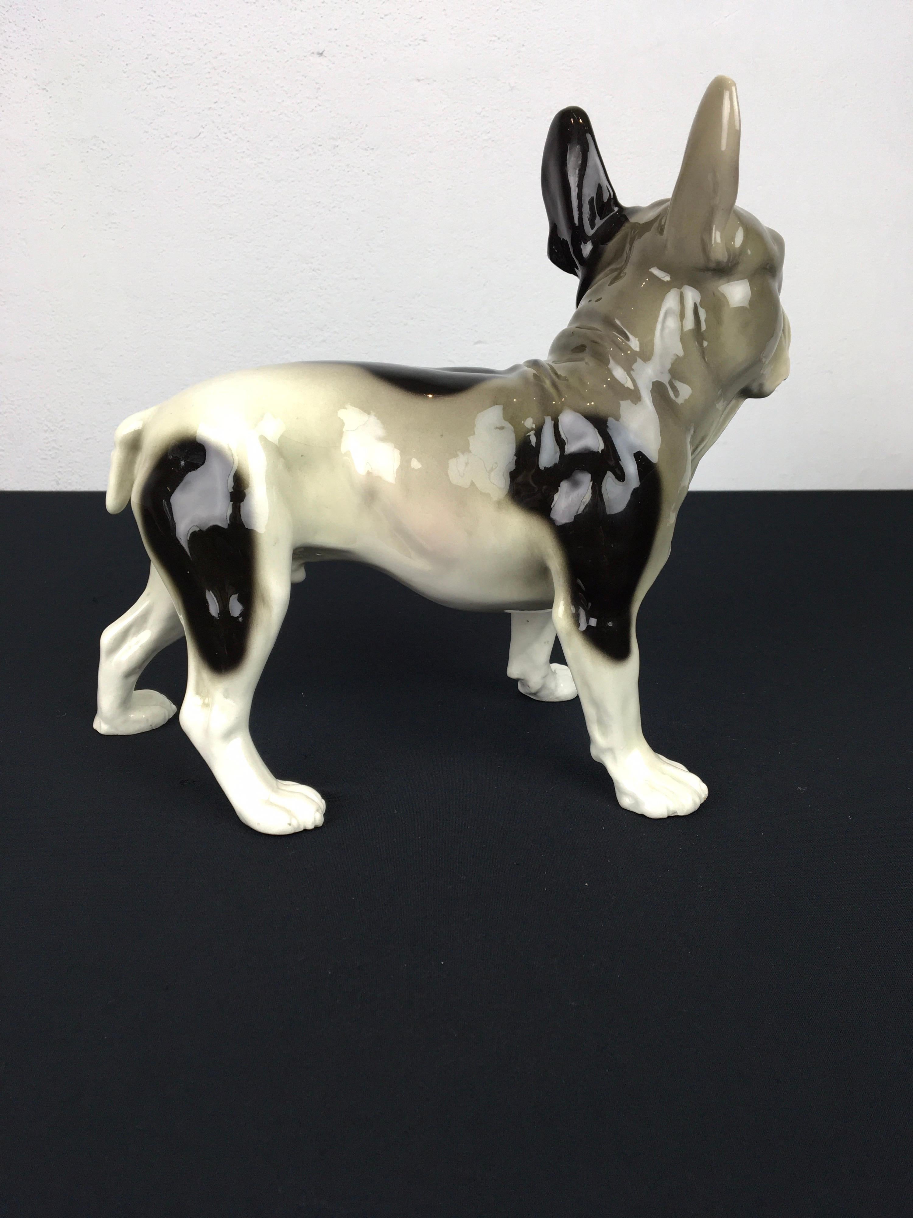 Large French Bulldog, Goldscheider Porcelain, Austria In Good Condition In Retie, BE