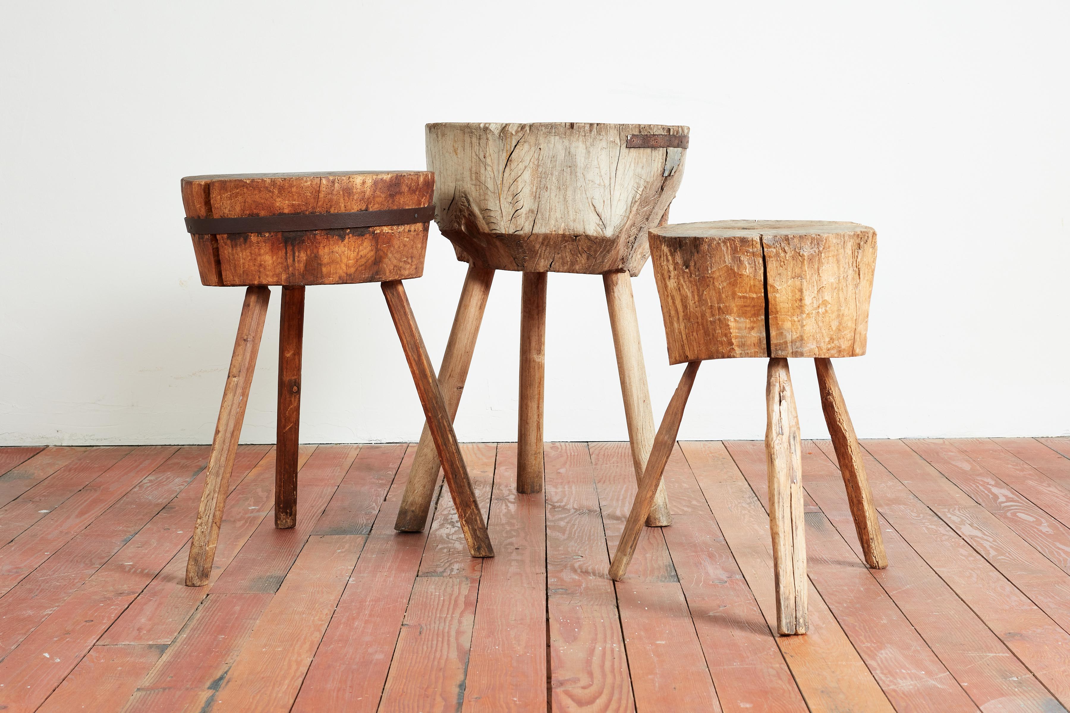 European butcher block table with wonderful patina 
Large in scale - 
France, circa 1940s.