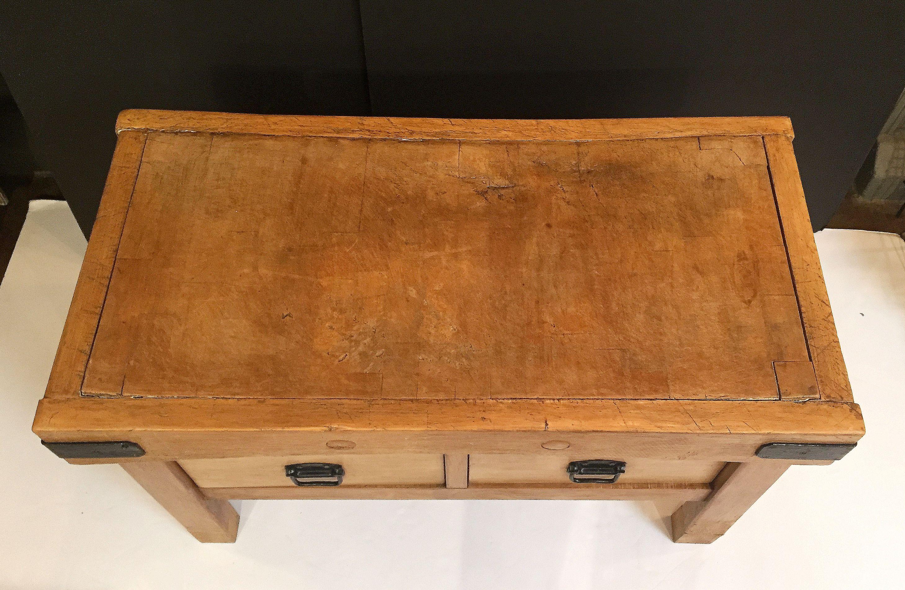 Large French Butcher's Chopping Block Table on Stand In Excellent Condition In Austin, TX