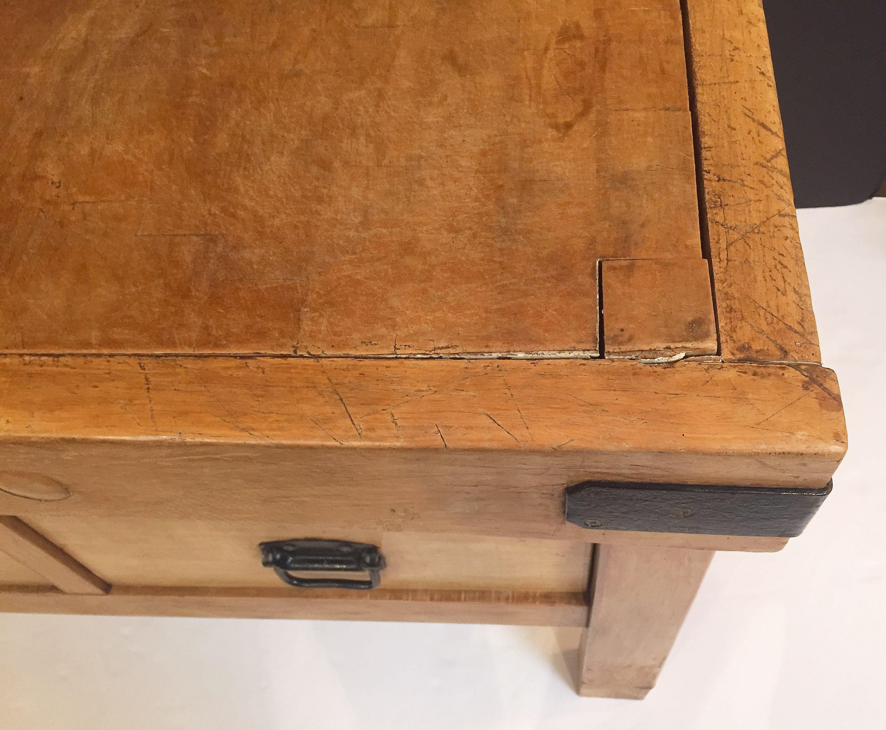 Large French Butcher's Chopping Block Table on Stand 1