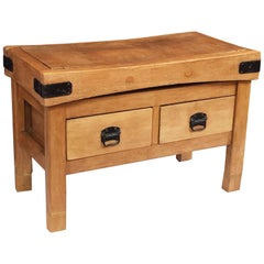 Large French Butcher's Chopping Block Table on Stand