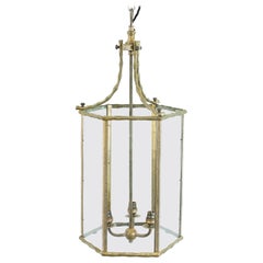 Large French c1940 Faux Bamboo Brass Lantern