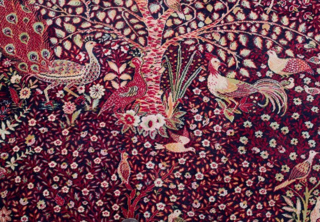 20th Century Large French carpet in handwoven wool. Motif of exotic birds in trees. For Sale