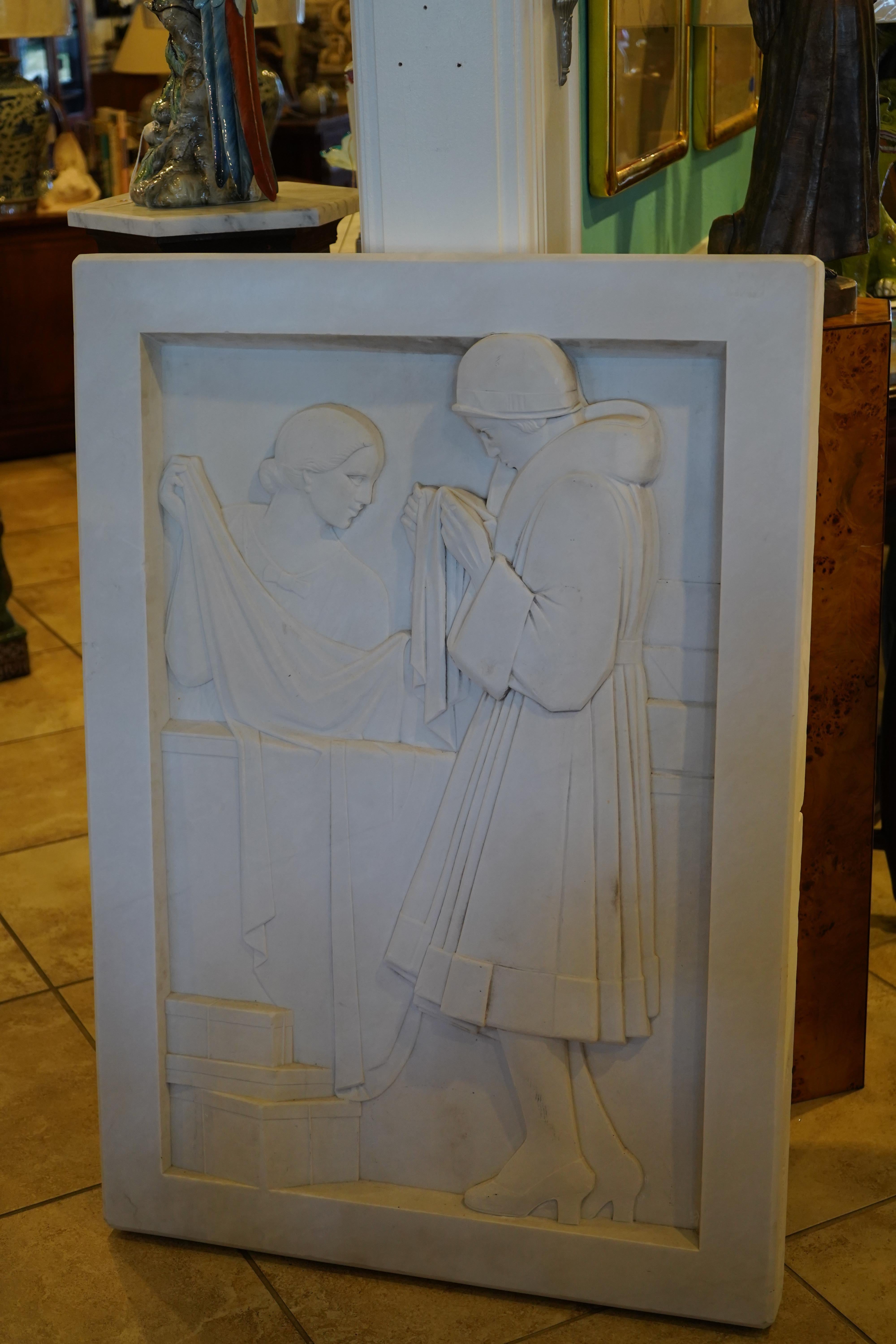 Grande sculpture française en marbre Carrera Art Deco en vente 8