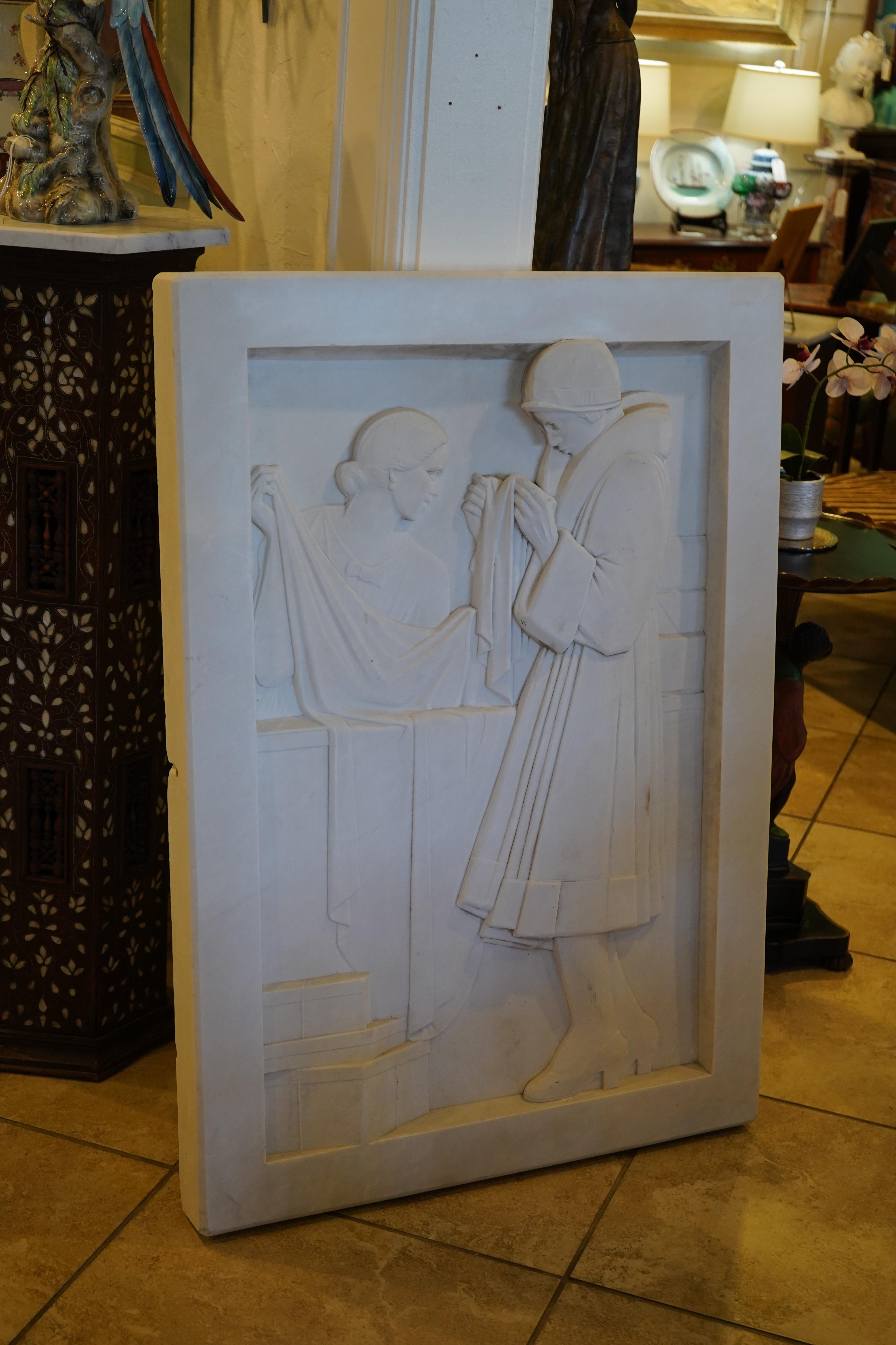 Grande sculpture française en marbre Carrera Art Deco en vente 9