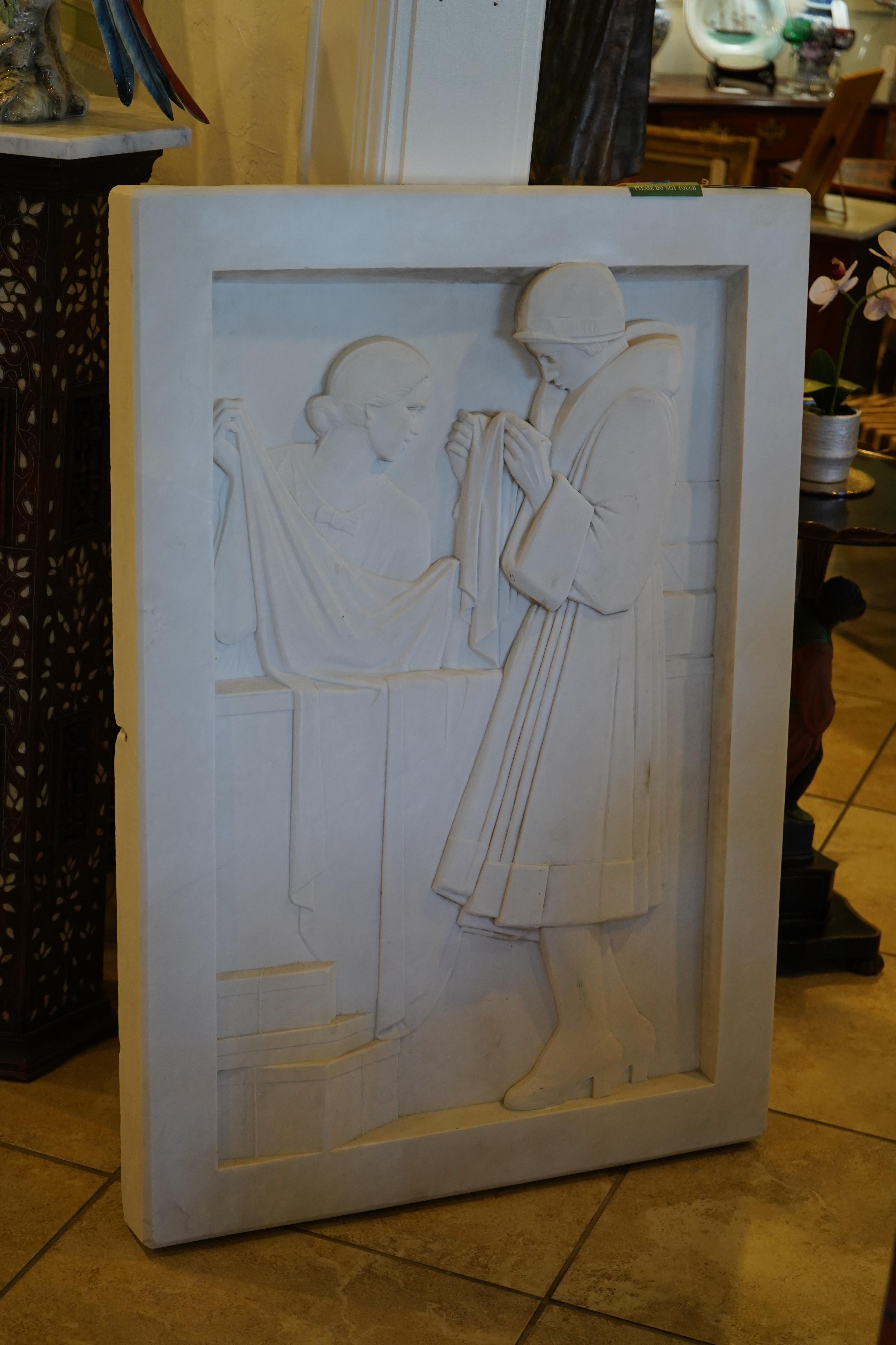 Marbre Grande sculpture française en marbre Carrera Art Deco en vente