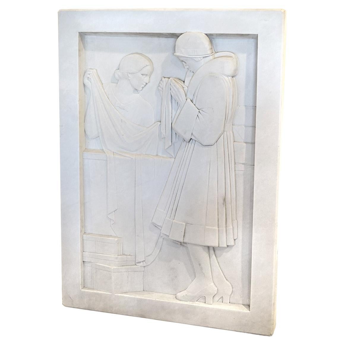 Grande sculpture française en marbre Carrera Art Deco en vente