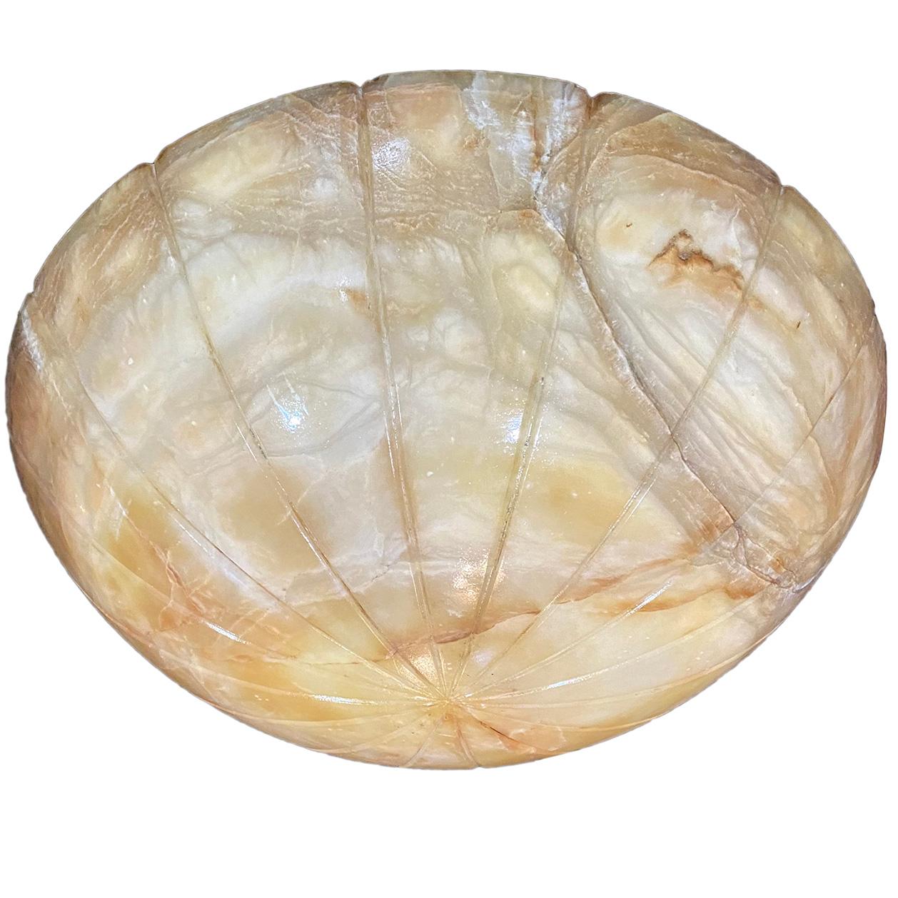 Large amber-colored French carved alabaster fixture with interior lights.

Measurements:
Drop 12