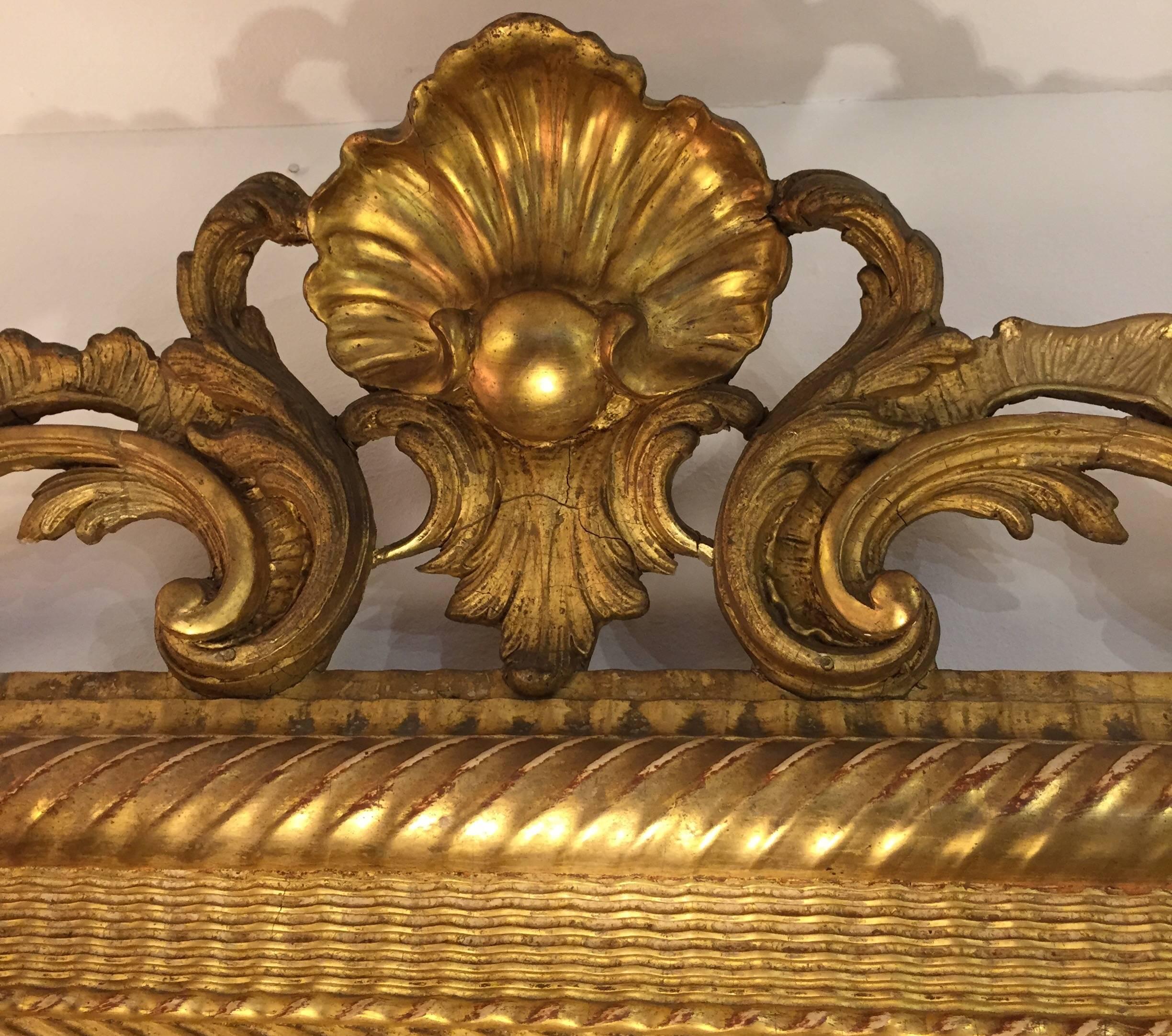 Large French 19th Century Mirror Carved Gilt wood with Original Mercury Glass  11