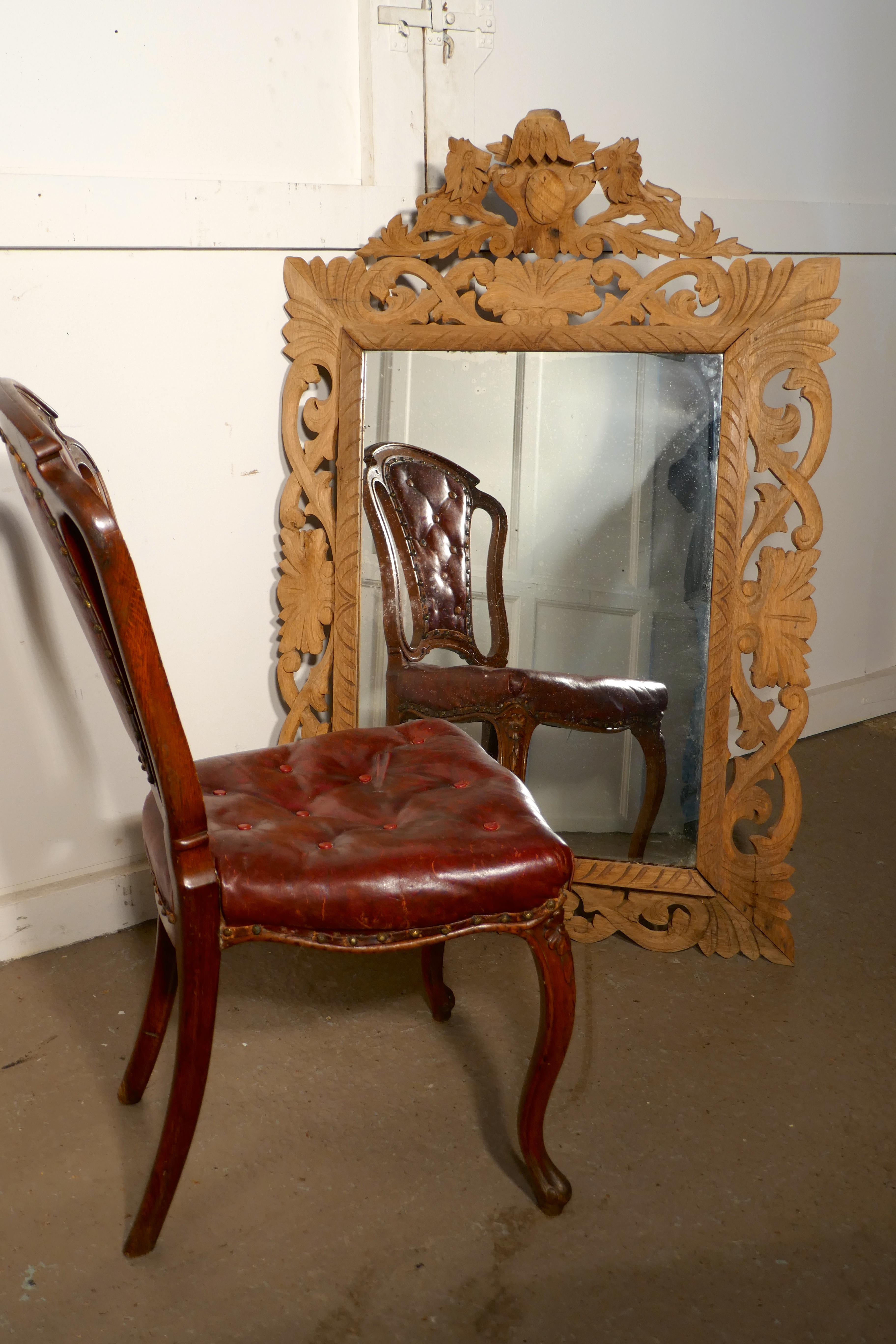 French Provincial Large French Carved Bleached Oak Mirror
