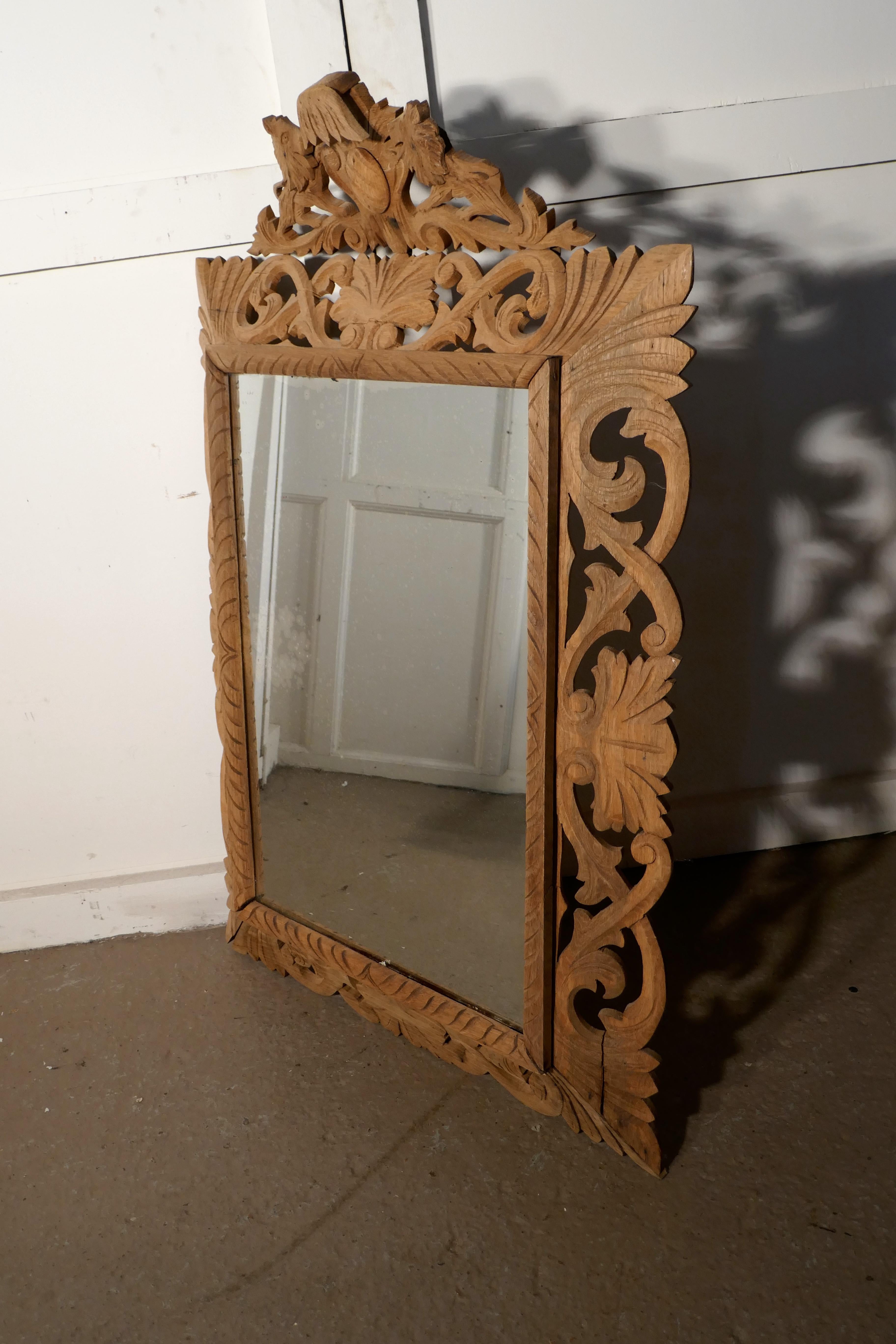 Large French Carved Bleached Oak Mirror In Good Condition In Chillerton, Isle of Wight