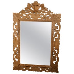 Large French Carved Bleached Oak Mirror