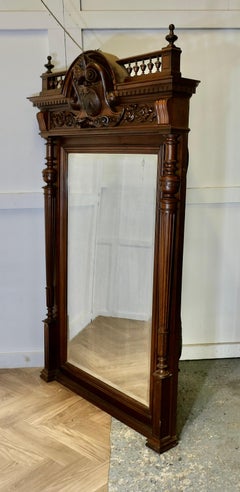Large French Carved Crested Chateaux Wall Mirror