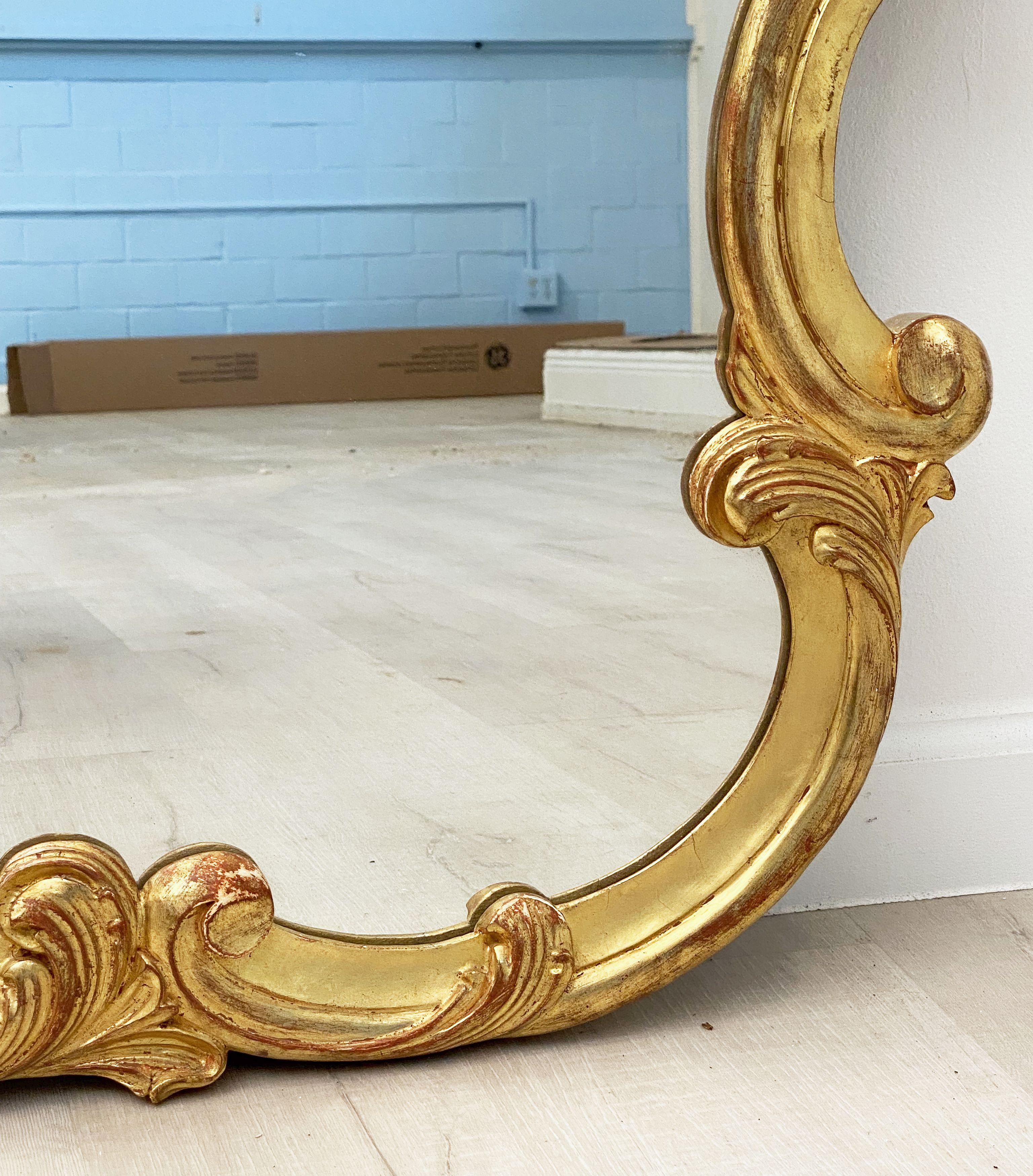 Large French Carved Gilt Frame Mirror With Seashell Crest (H 33 3/4 X W 47) For Sale 3
