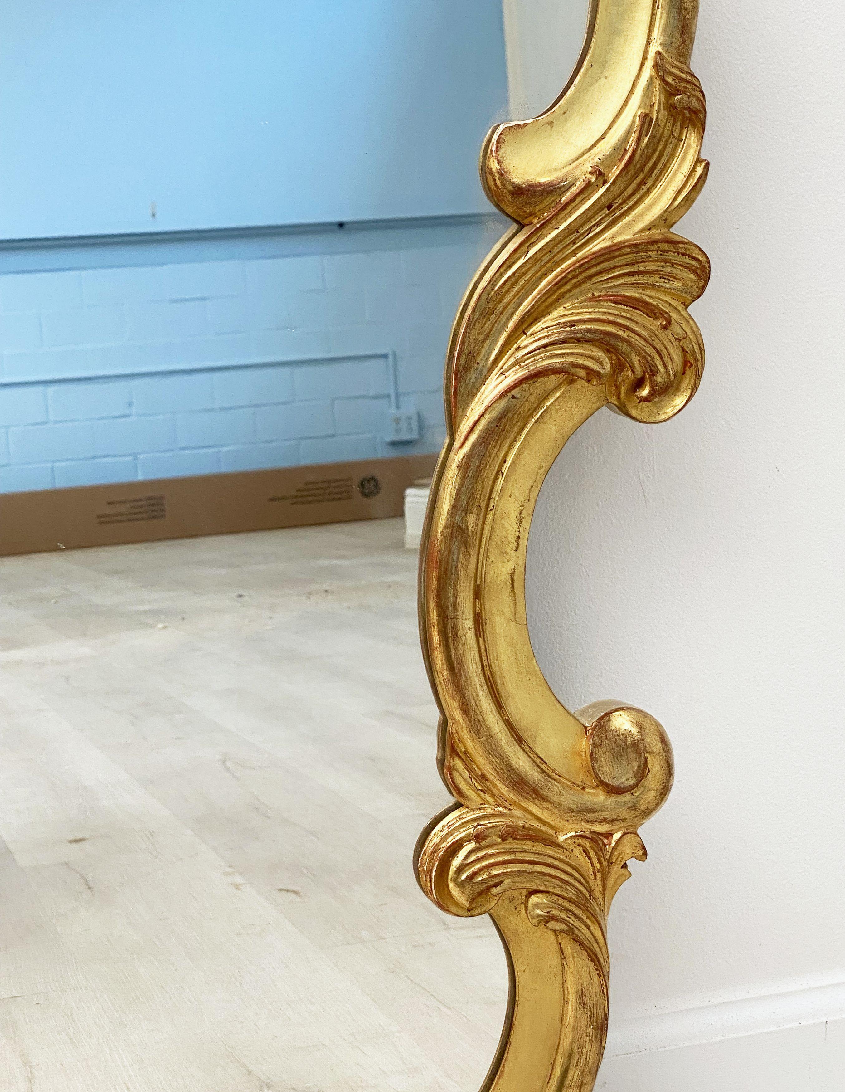 Large French Carved Gilt Frame Mirror With Seashell Crest (H 33 3/4 X W 47) For Sale 4