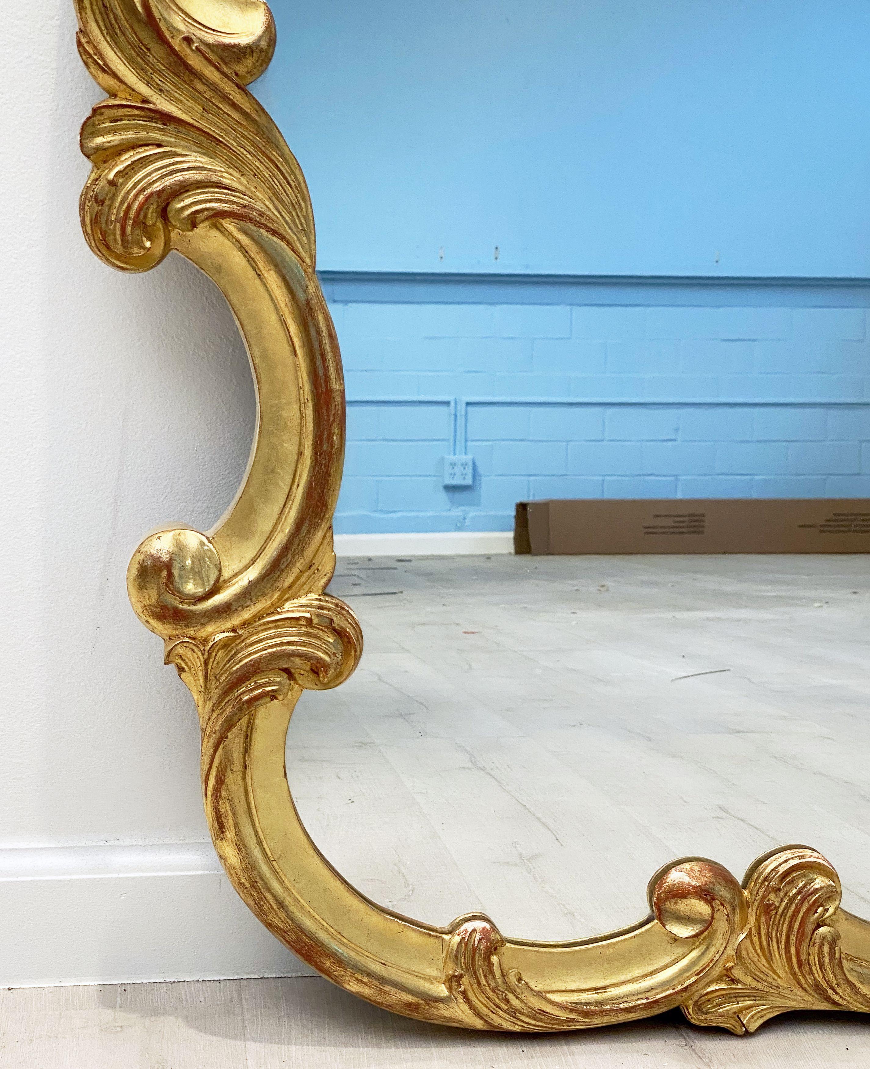20th Century Large French Carved Gilt Frame Mirror With Seashell Crest (H 33 3/4 X W 47) For Sale