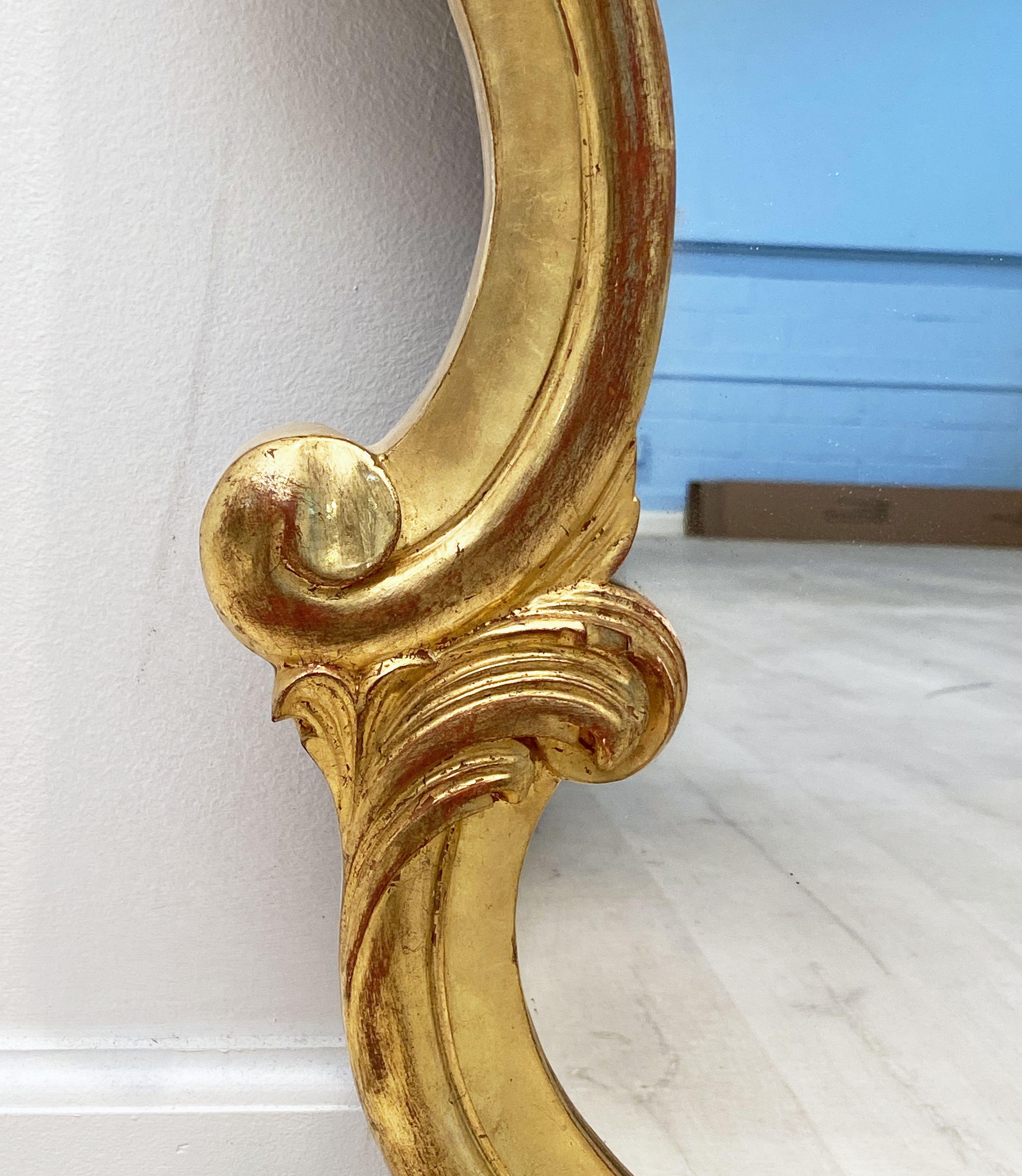 Wood Large French Carved Gilt Frame Mirror With Seashell Crest (H 33 3/4 X W 47) For Sale