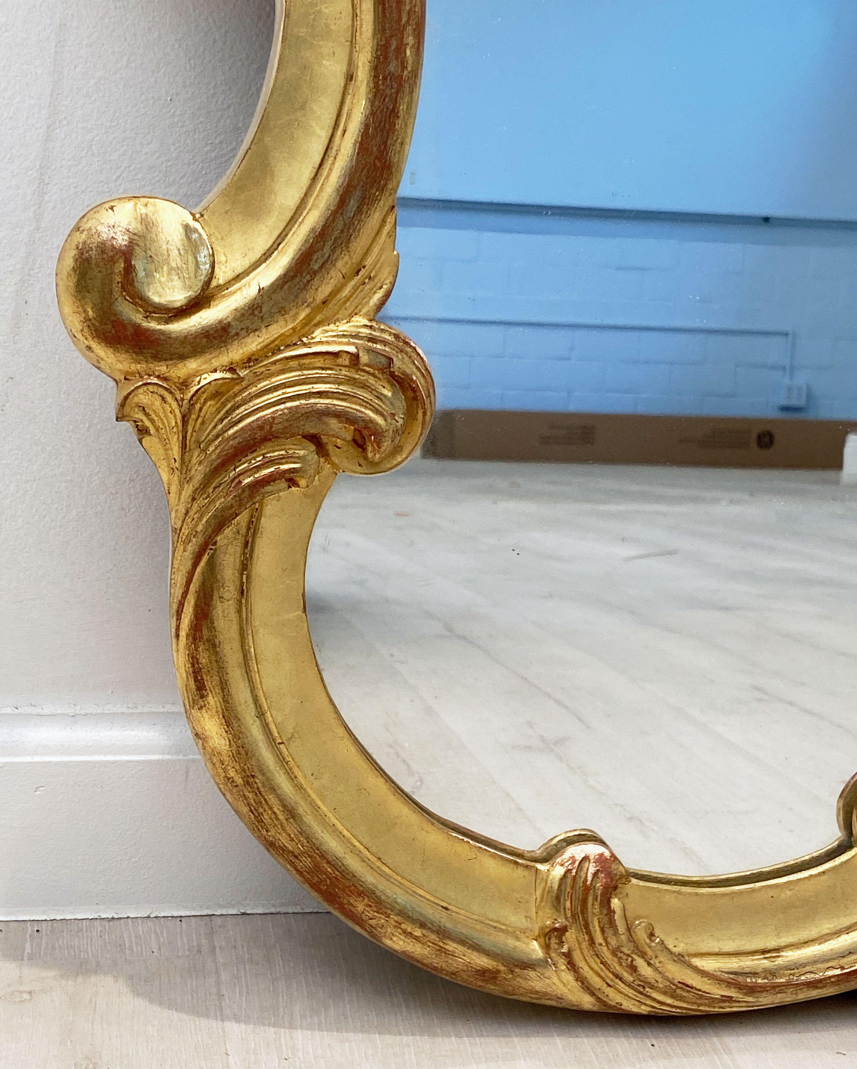 Large French Carved Gilt Frame Mirror With Seashell Crest (H 33 3/4 X W 47) For Sale 1