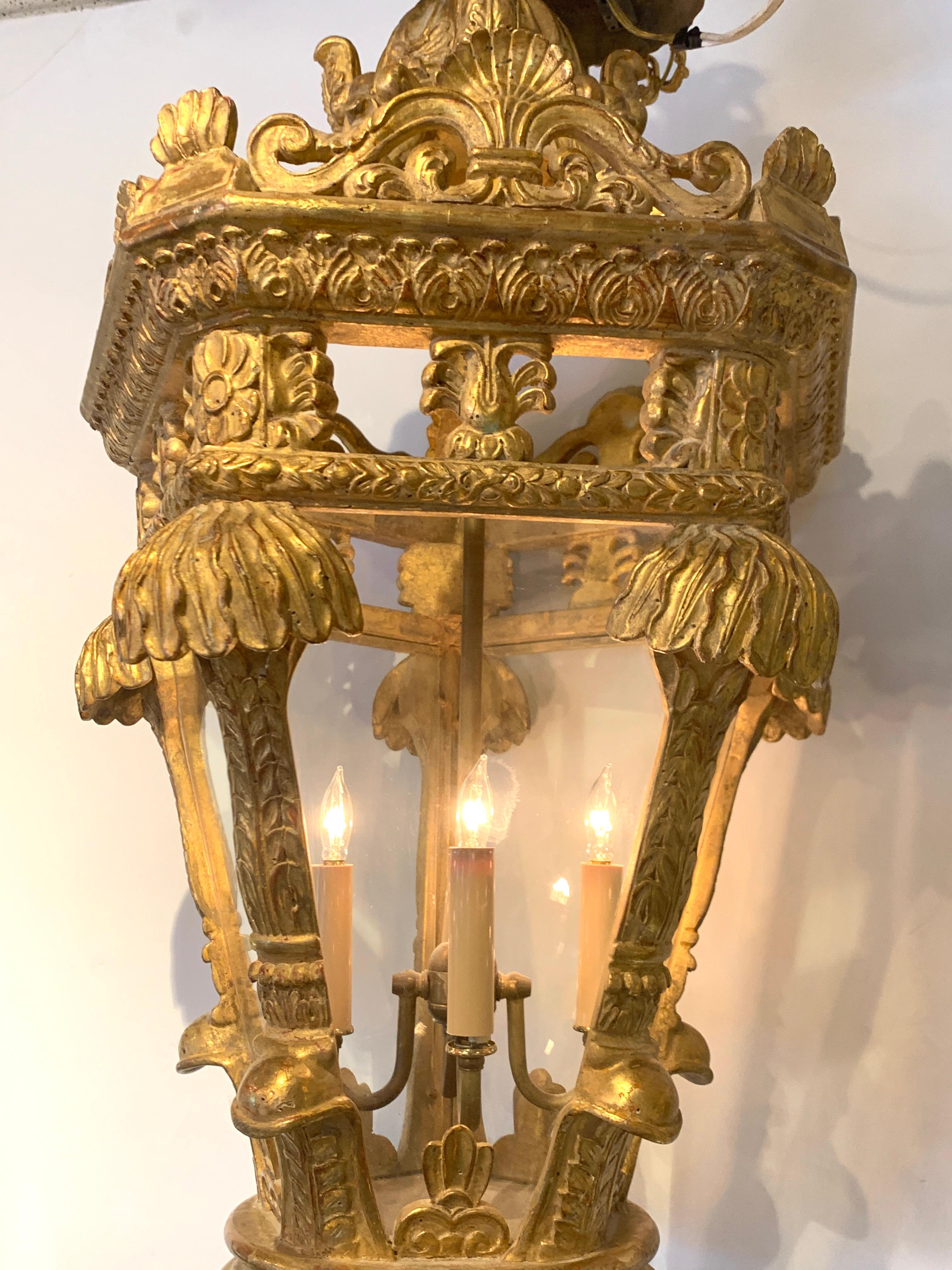 Large French Carved Giltwood Lantern, Breakers, Palm Beach FL 1