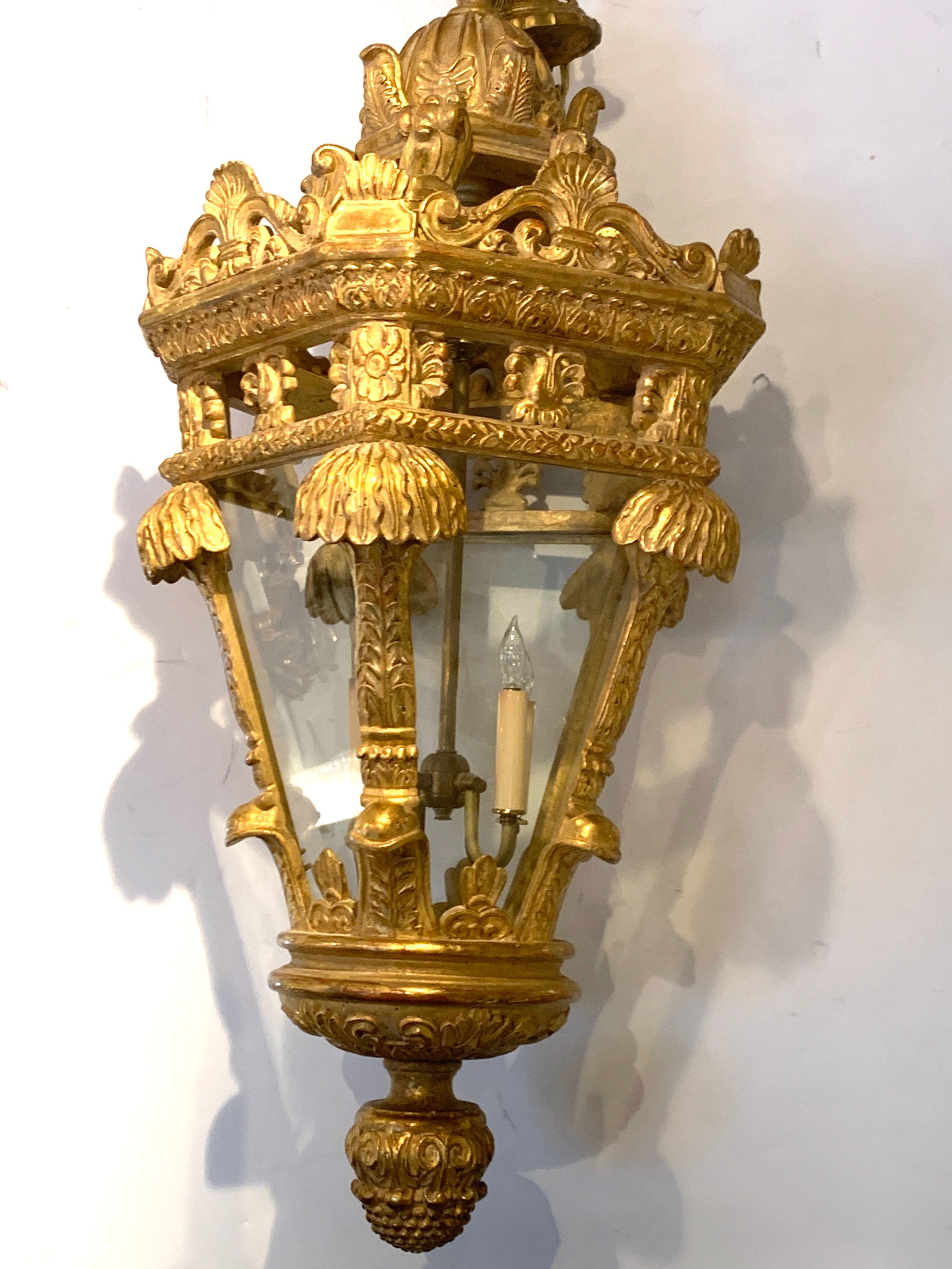 Large French Carved Giltwood Lantern, Breakers, Palm Beach FL 4