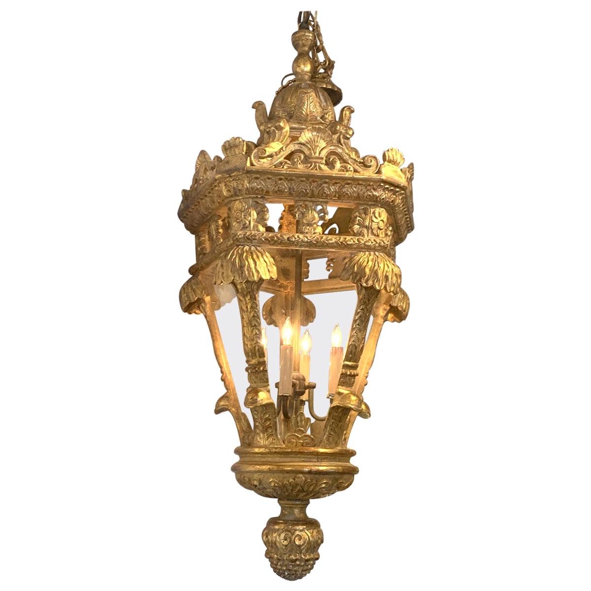 Large French Carved Giltwood Lantern, Breakers, Palm Beach FL