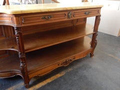 Large French Carved Walnut Buffet with Faux Marble Top