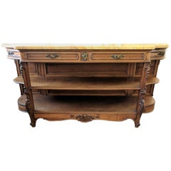 Large French Carved Walnut Buffet with Faux Marble Top
